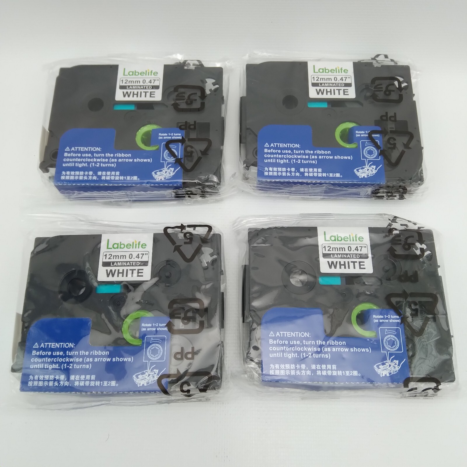 4 Pack Labelife White Laminated Label Tape 12mm x .47″ for Brother P Touch D600
