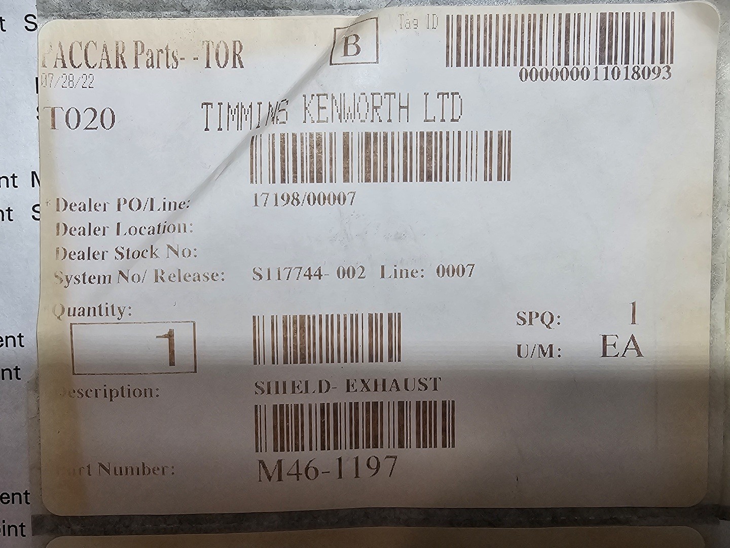SURPLUS NEW PACCAR M46-1197 Exhaust Shield – Parts & Components