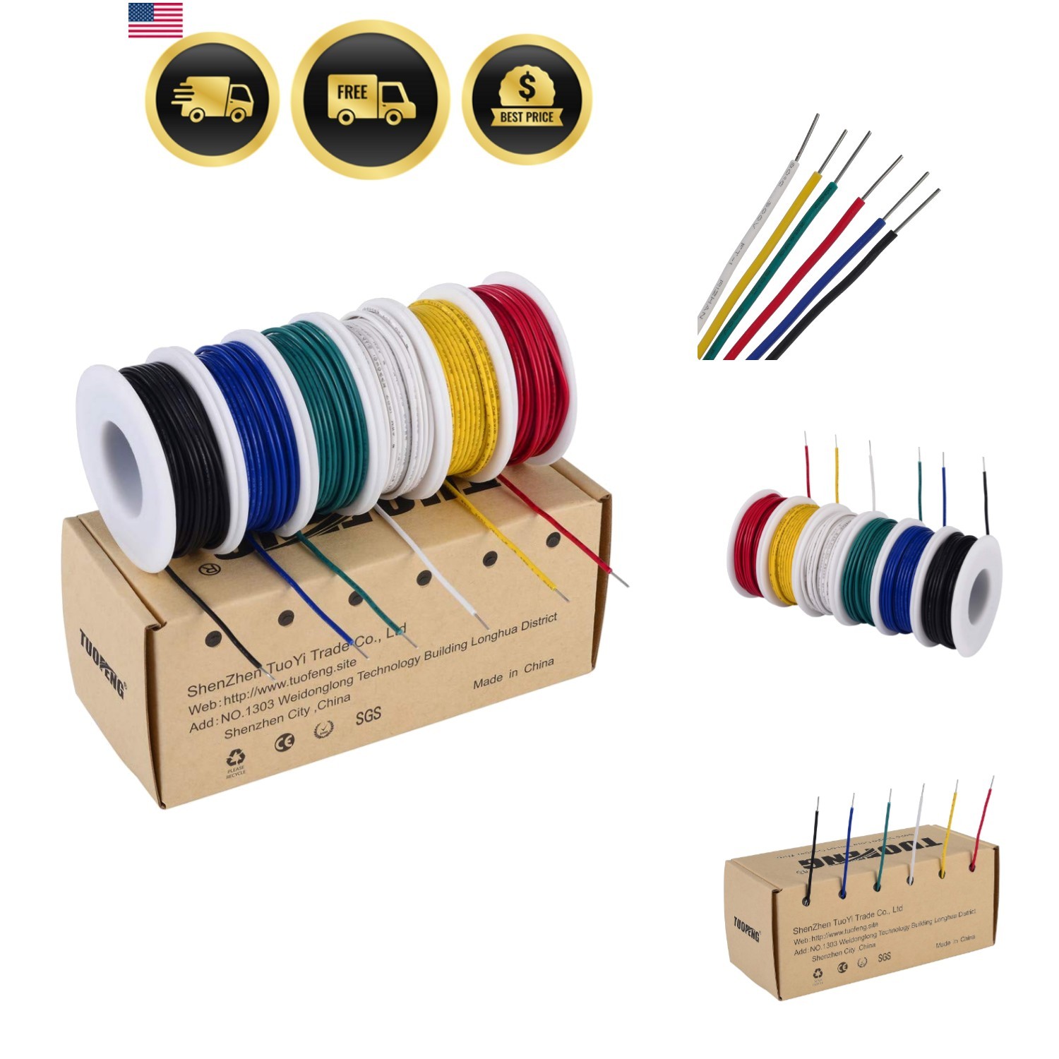 AWG Wire Solid Core Hookup Wire, 6 Different Colored Breadboard Wires 30ft Ea…