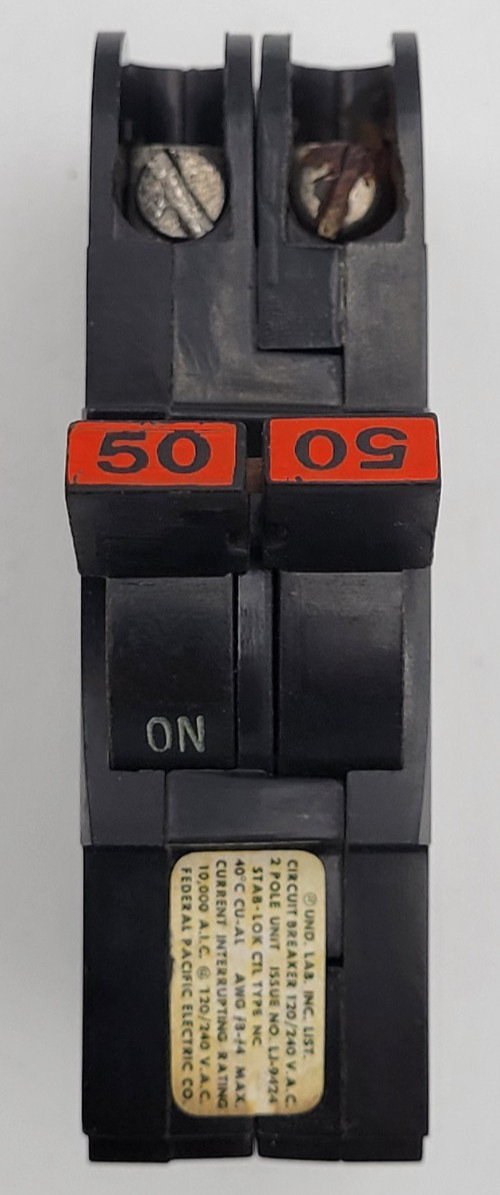 FPE NC0250 50 A 2-Pole Stab-Lok 120/240V Federal Pacific Circuit Breaker USED