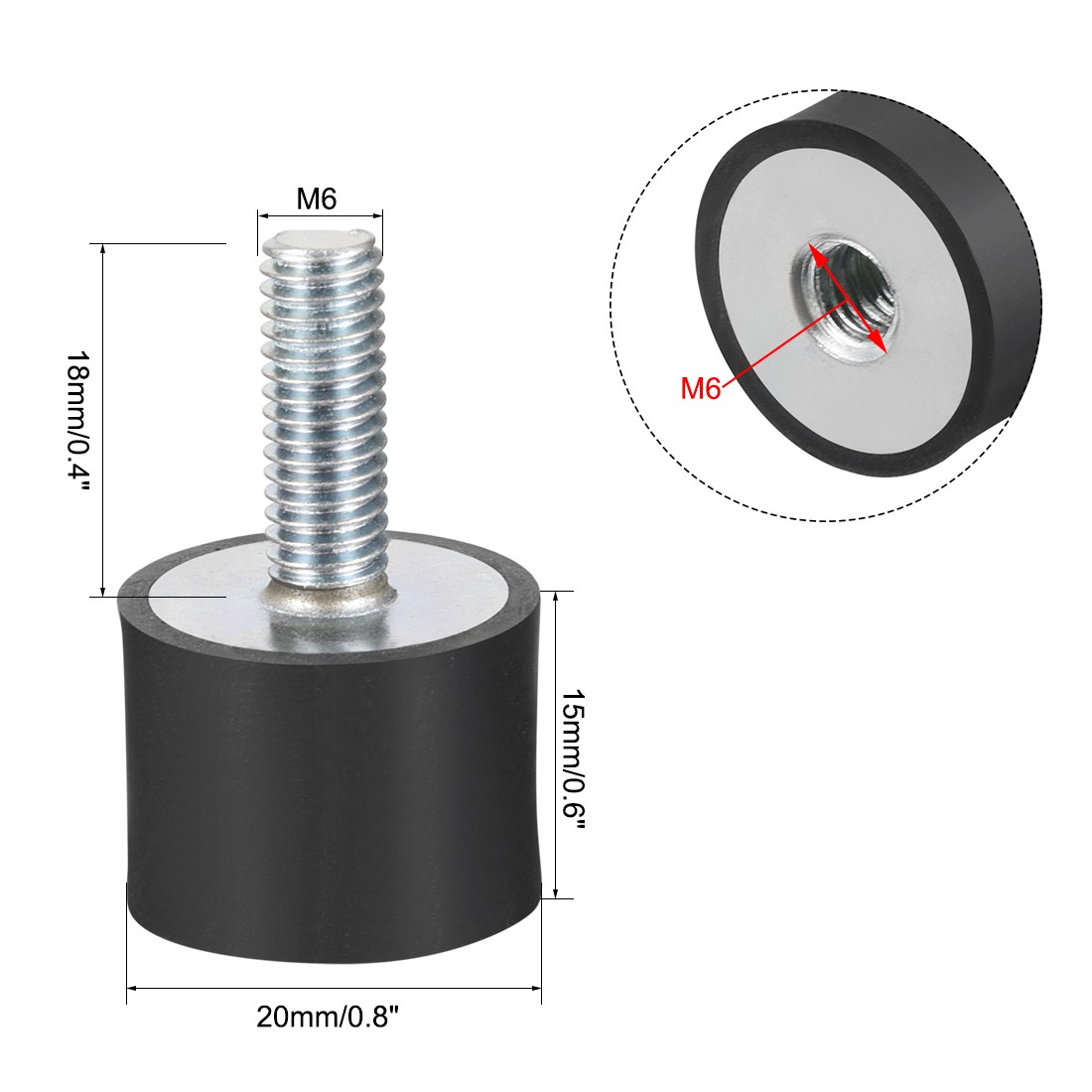 4PACK M6 Thread Male Female Rubber Mounts Home Vibration Isolators 20x15mm