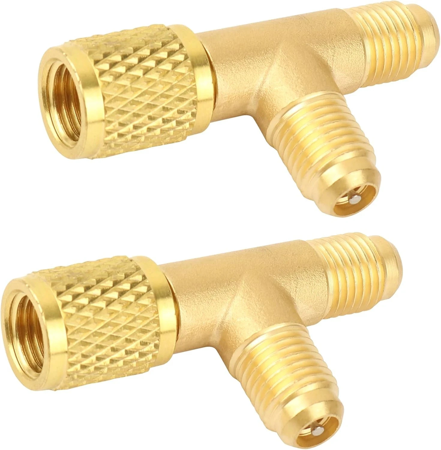 Quick Coupler Access Tee, 1/4 Inch SAE Valves Core Tee Adapter Brass Refrigerant