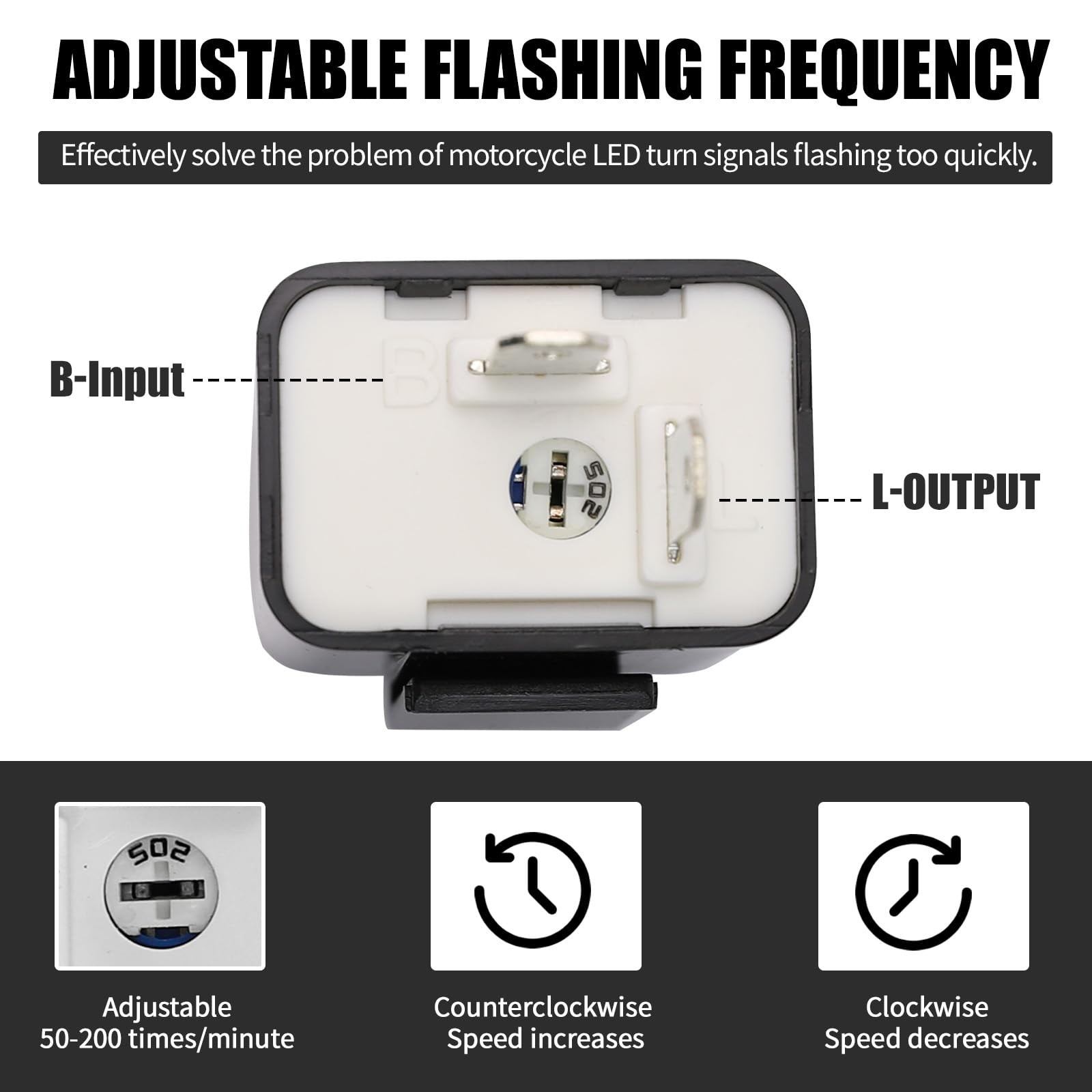 2-Pin Electronic LED Flasher Relay with Wires, Adjustable 2 Prong Blinker