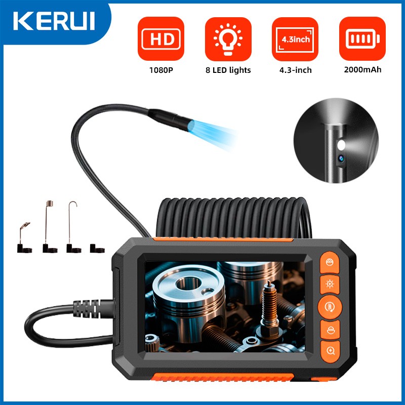 IP67 Rated Dual Lens Snake Inspection Camera 10M Cord Built-in LCD Screen