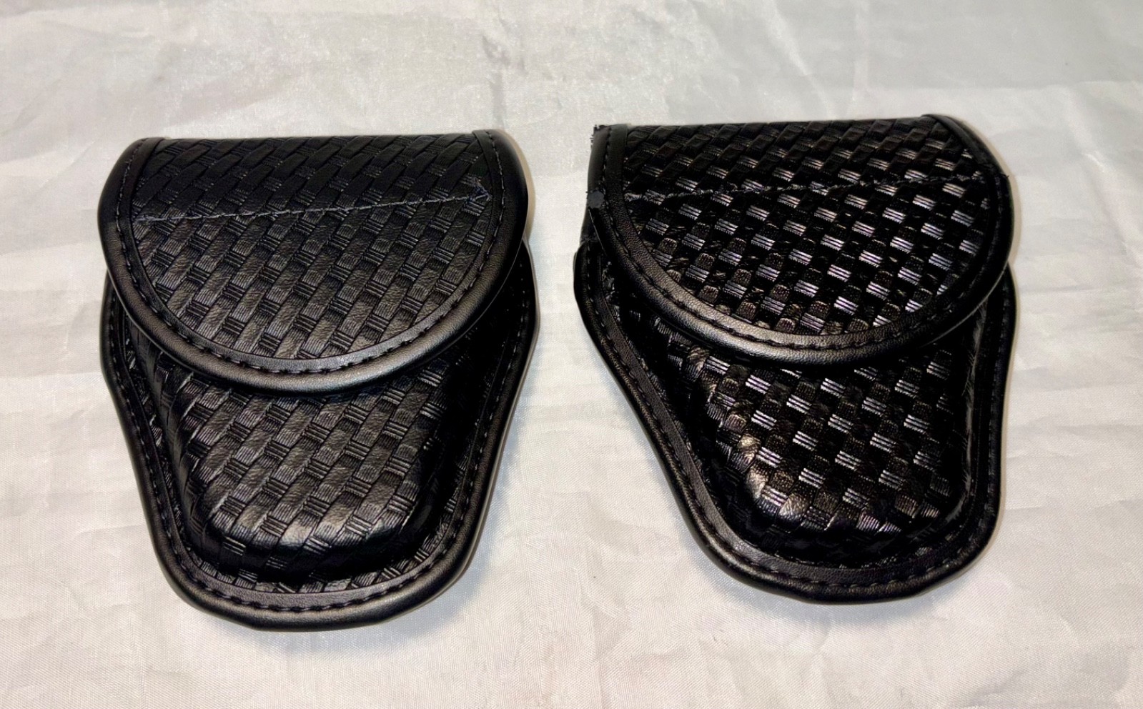 Bianchi Leather Handcuff Case #7900 (Lot Of 2) Black Basket Weave Hidden Snap