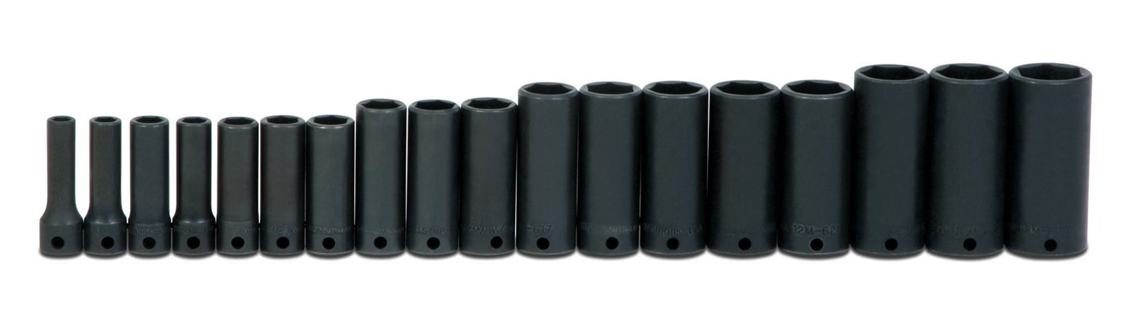 18pc 7 – 24mm, 3/8″ Drive, 6 Point Impact Deep Clip Rail Socket Set Williams USA
