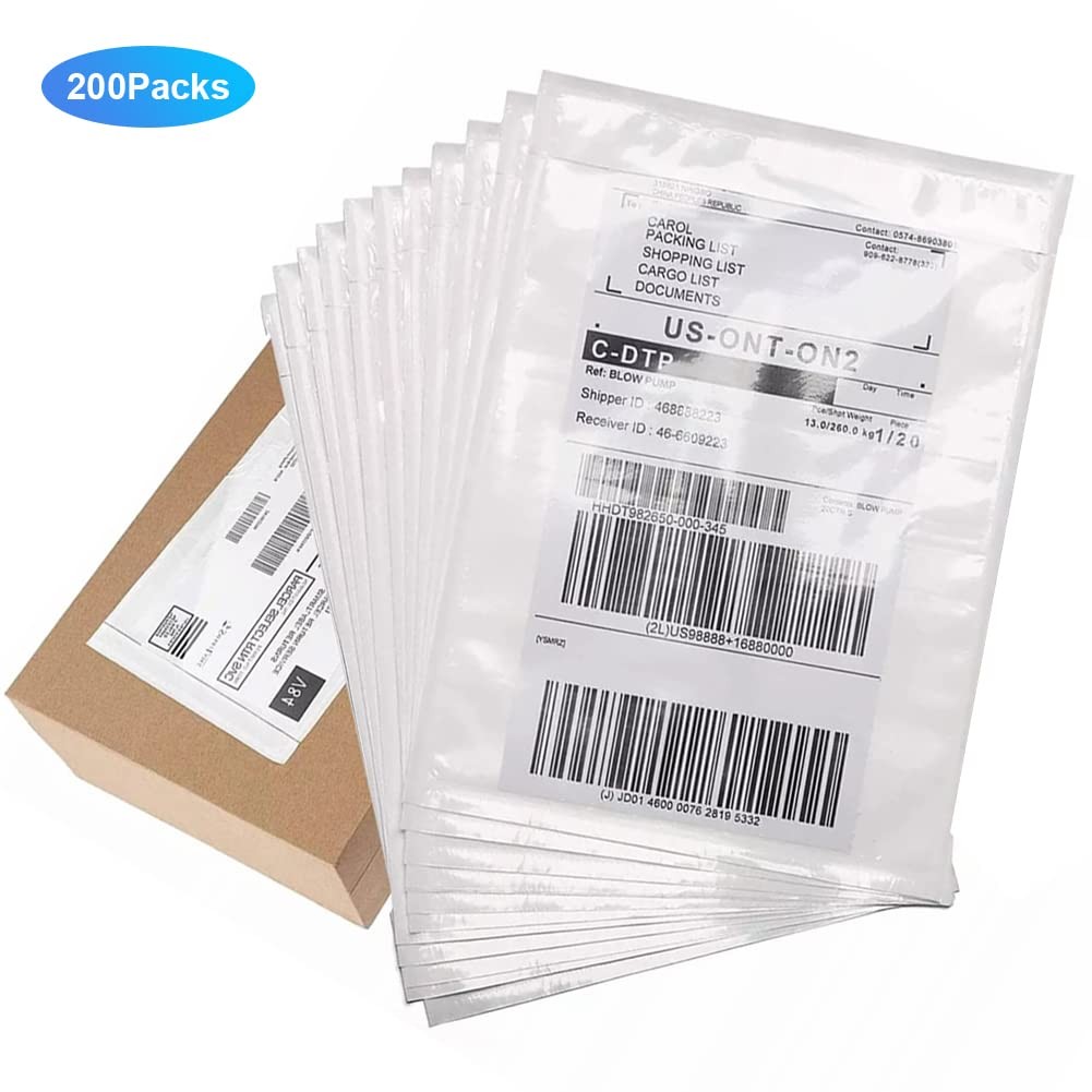 200 PCS 7.5×5.5 Inch Clear Adhesive Top Loading Packing List Label Pouches