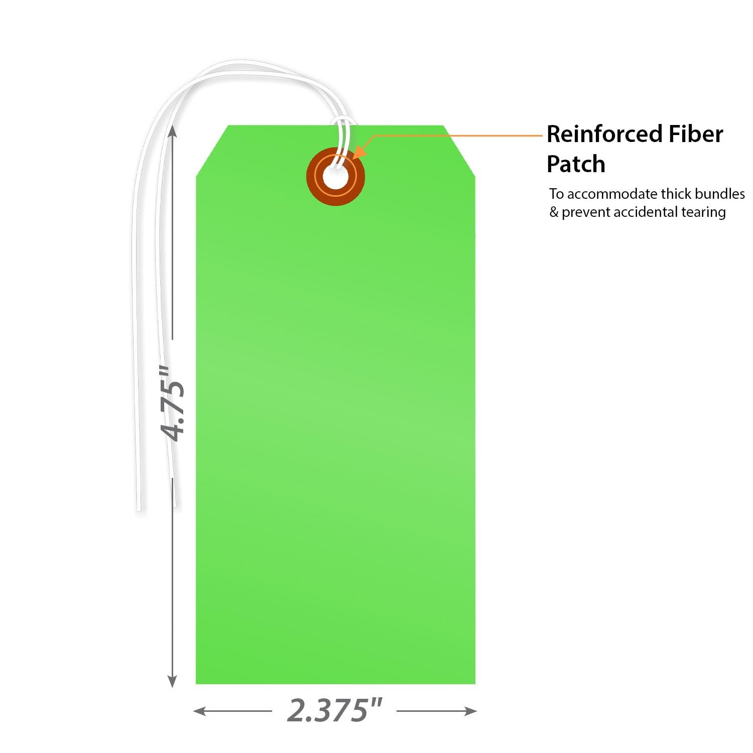 100 Pack Fluorescent Green Blank Tags With String 4.75×2.375 In Size #5 USA