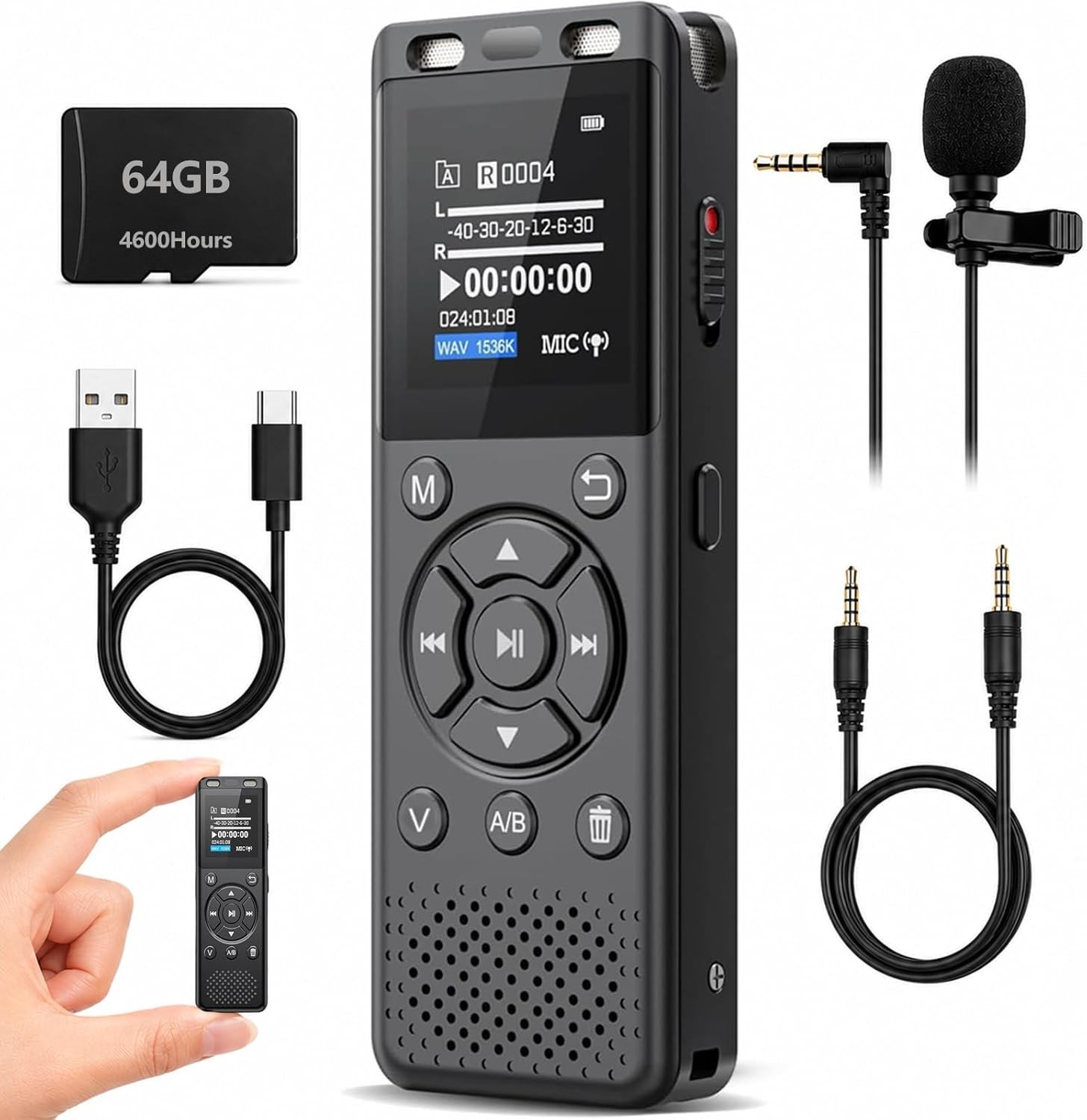 Tonfarb 64GB Digital Voice Recorder with Playback,Audio Recording Device for Lec