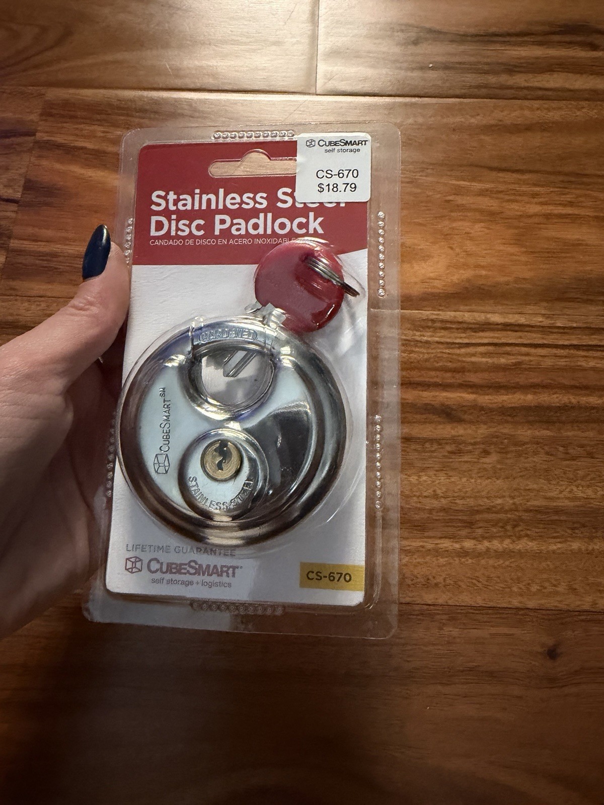 CubeSmart 2 3/4 Stainless Steel Disc Padlock CS-670 Storage Unit With Key
