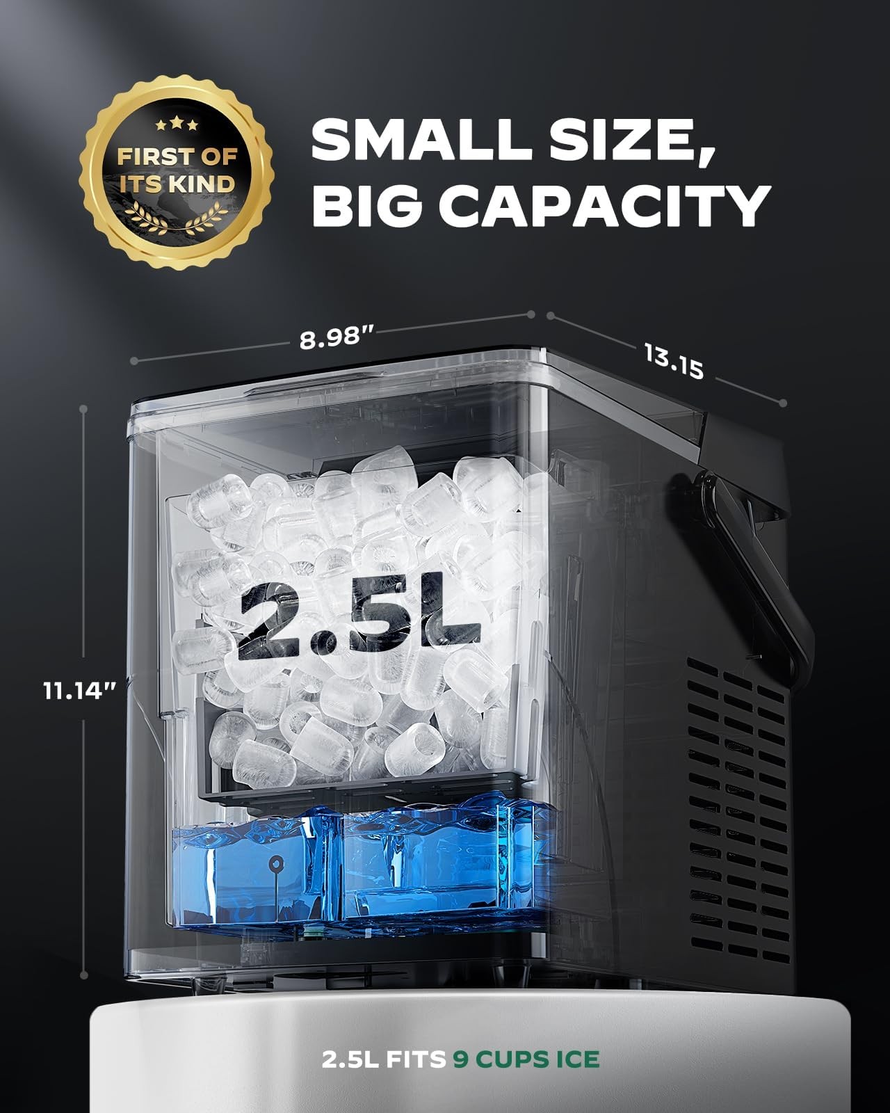Countertop Ice Maker 2.5L Expandable Basket 26.5lbs/24H 9 Cubes 2 Sizes