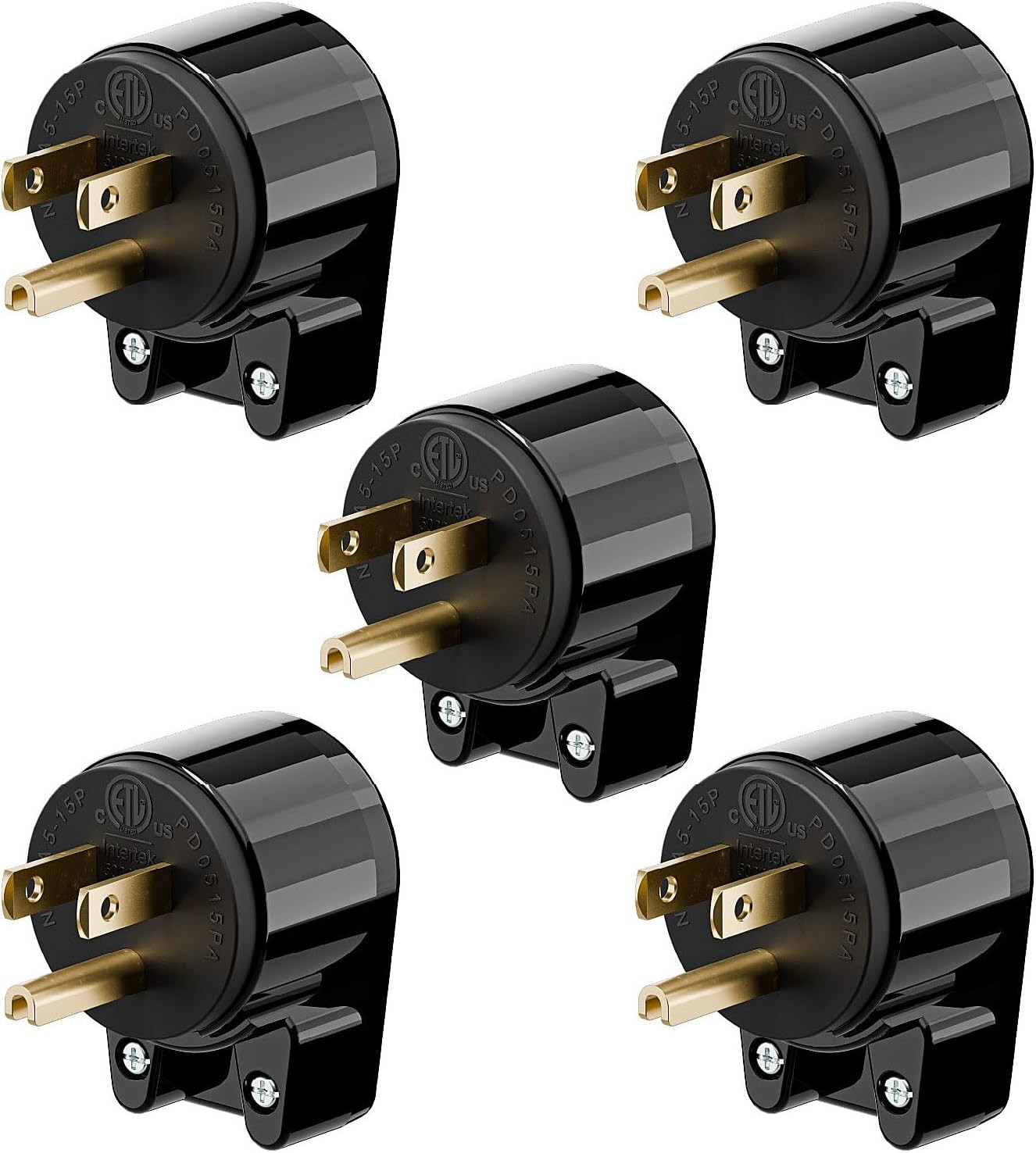(5PACK) ETL Listed 90 Degree USA Canada Male Plug Nema 5-15P 3 Pole Angle DIY Pl