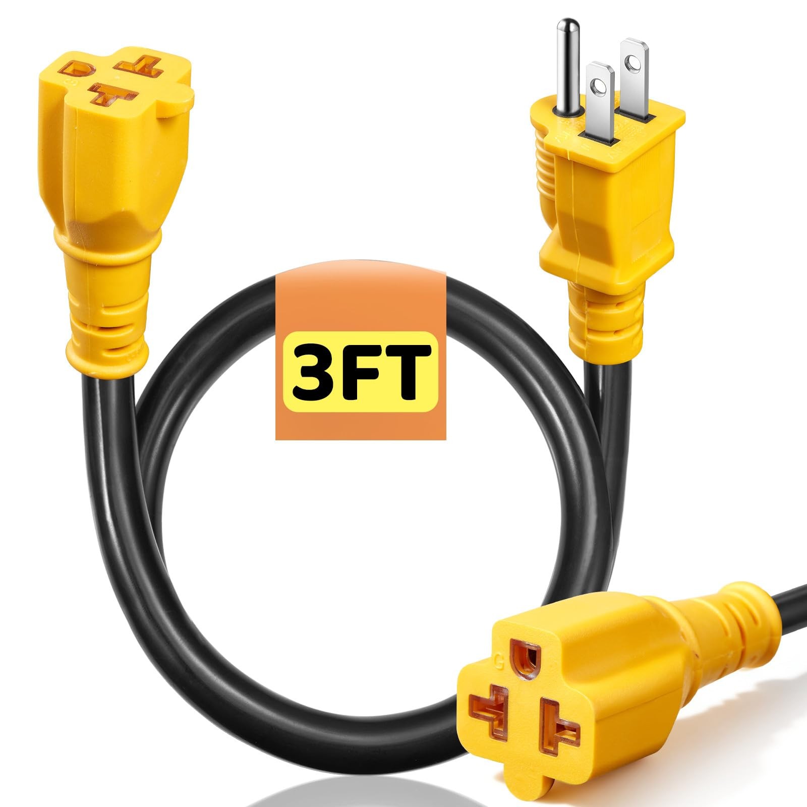 3FT 15 Amp Household to 20 Amp AC Power Adapter Cable 12AWG, [4 in 1] NEMA 5-…