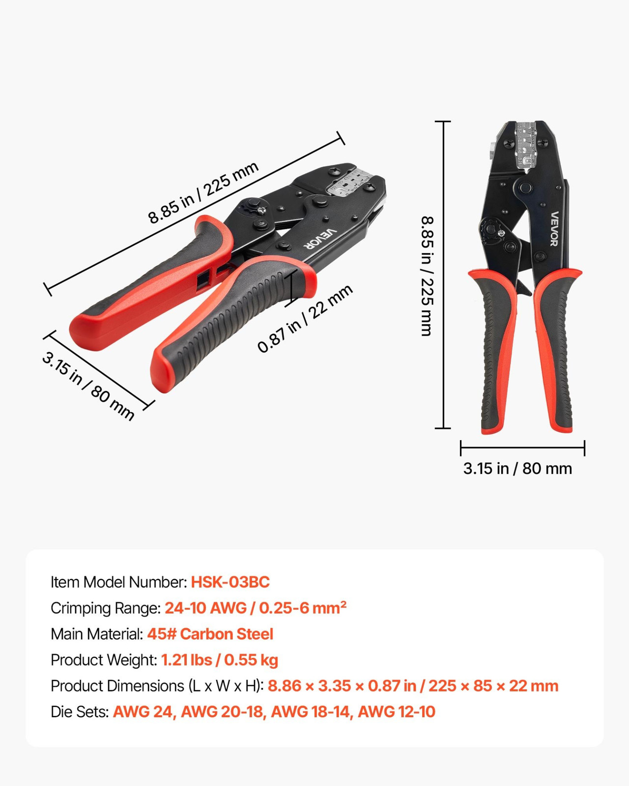 24-10 AWG Ratcheting Wire Crimping Tool Electrical Terminal Pliers