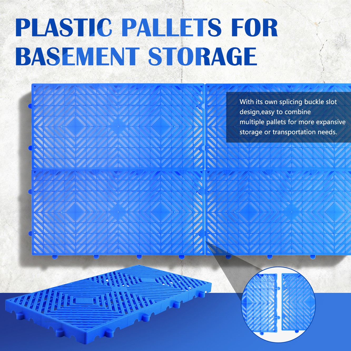 10 HDPE Nestable Plastic Pallets Waterproof Storage Grid Pad for Basement Garage