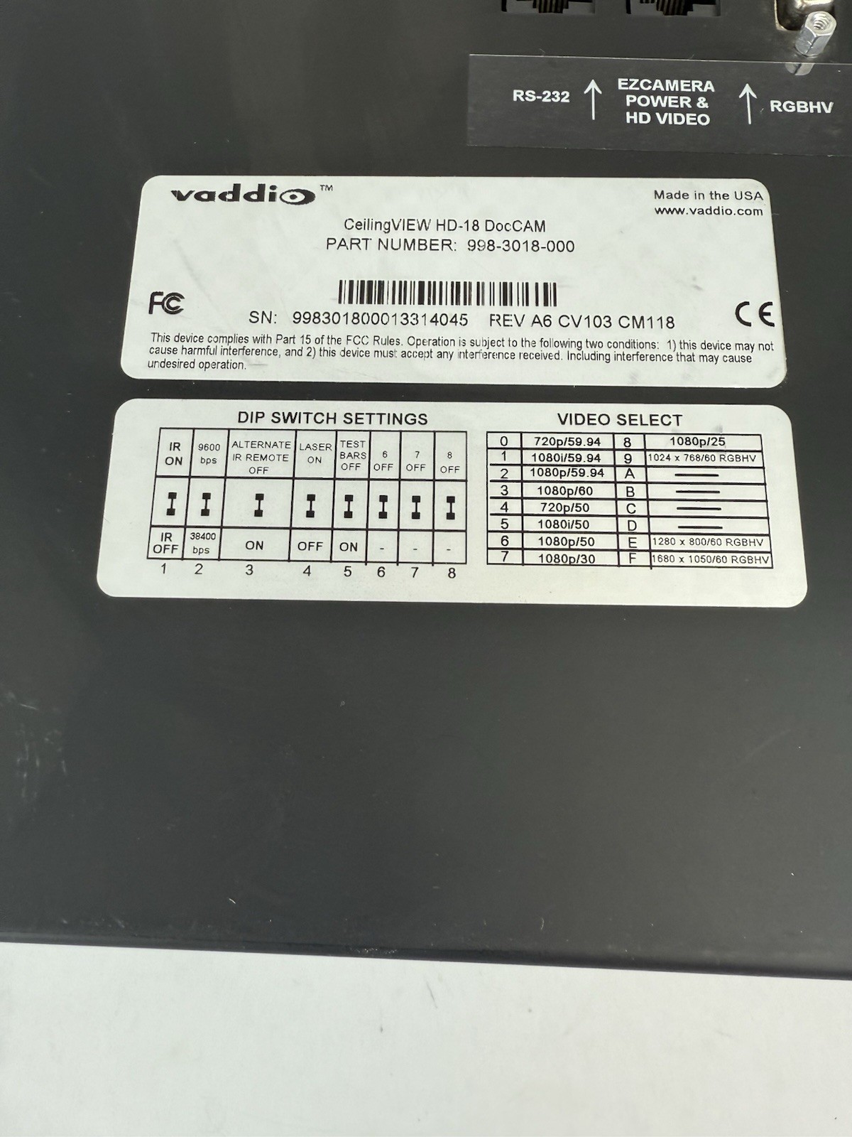 Vaddio CeilingVIEW HD-18 DocCAM 998-3018-000