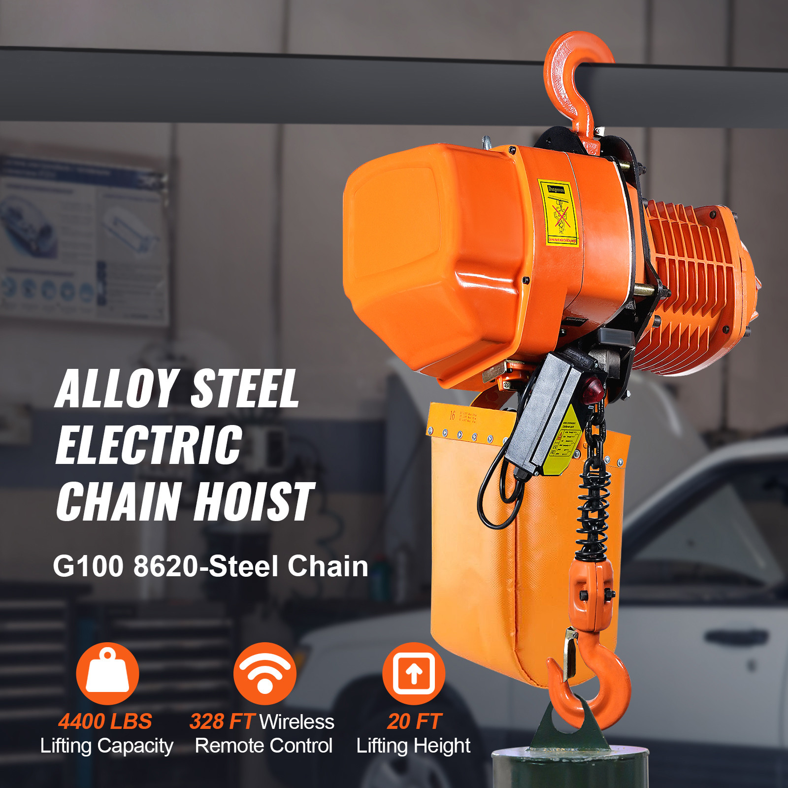 VEVOR 2 Ton Electric Chain Hoist Three Phase Crane Hoist 4400lbs Load 20 ft Lift