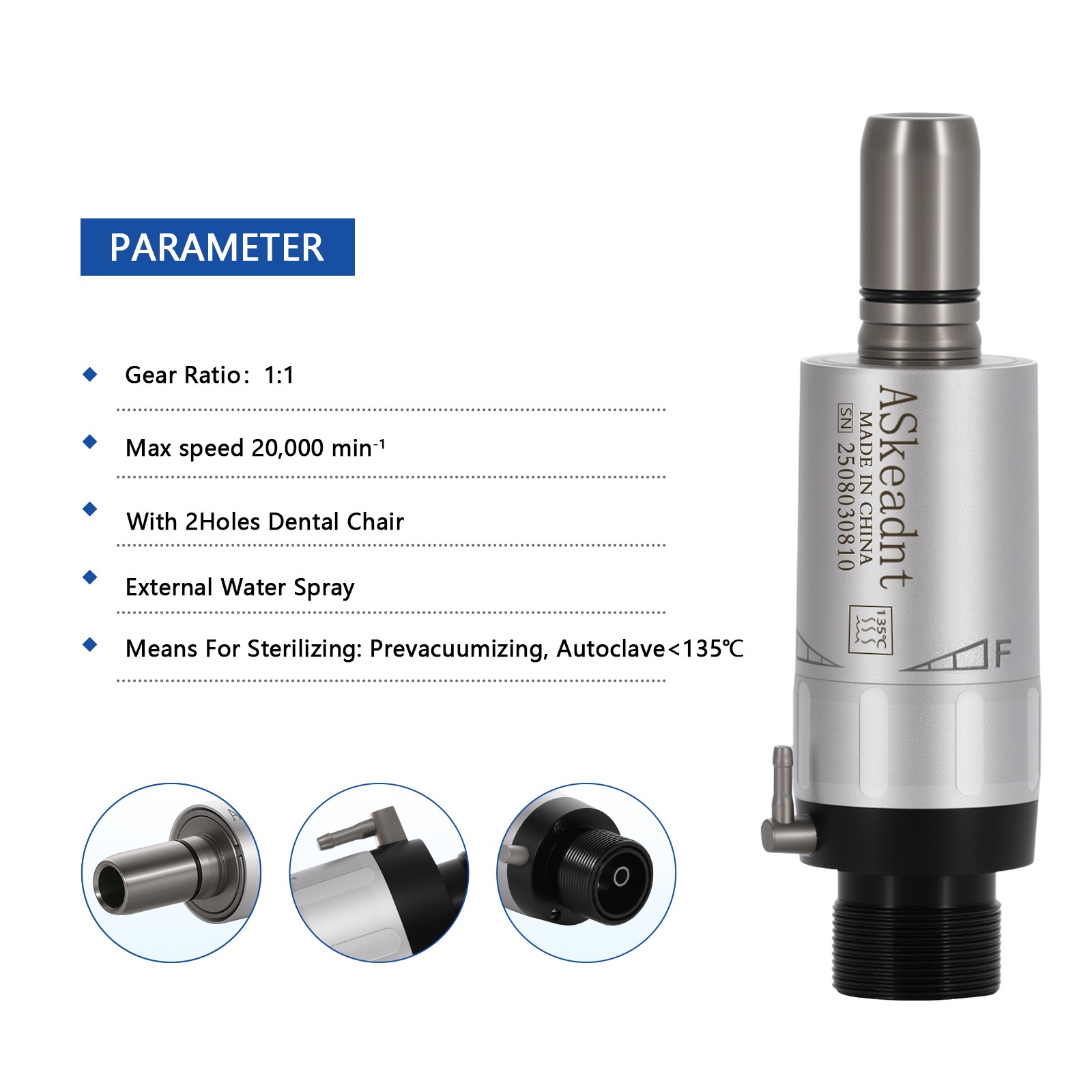 1-10 ASkeadnt Dental Slow Speed Motor Air Motor 2 Hole Micromotor External Spray
