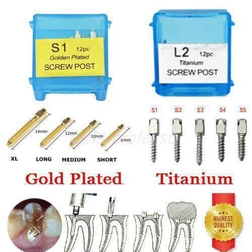 12Pcs/Box Dental Endodontic Screw Posts Gold Plated Conical Kits Refill All Size