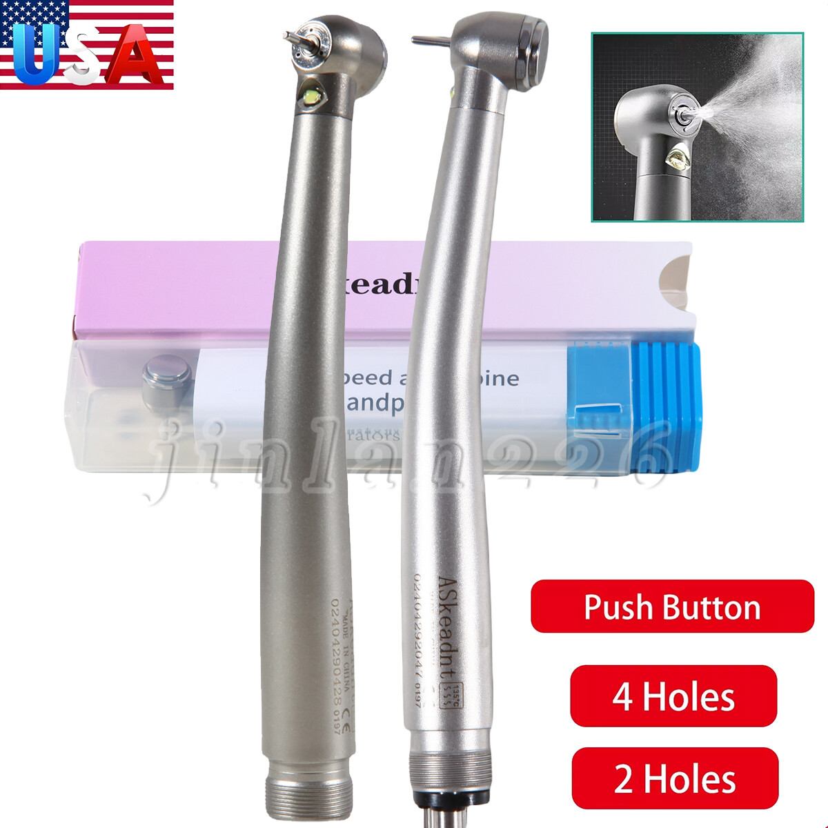 Askeadnt Dental E-generator LED High Speed Handpiece Push Button 2、4 Holes