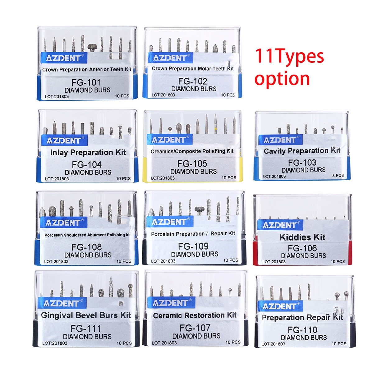 AZDENT Dental Fresas de Diamante Taladros Set FG Kit de Fresas FG101-FG111 p
