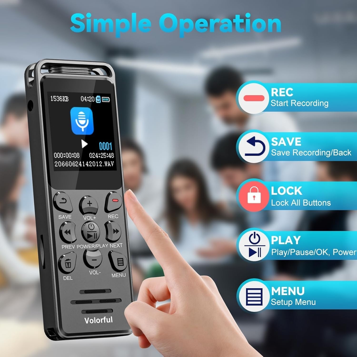 144GB Digital Voice Recorder with Playback, 1536Kbps Audio Recorder Voice Record
