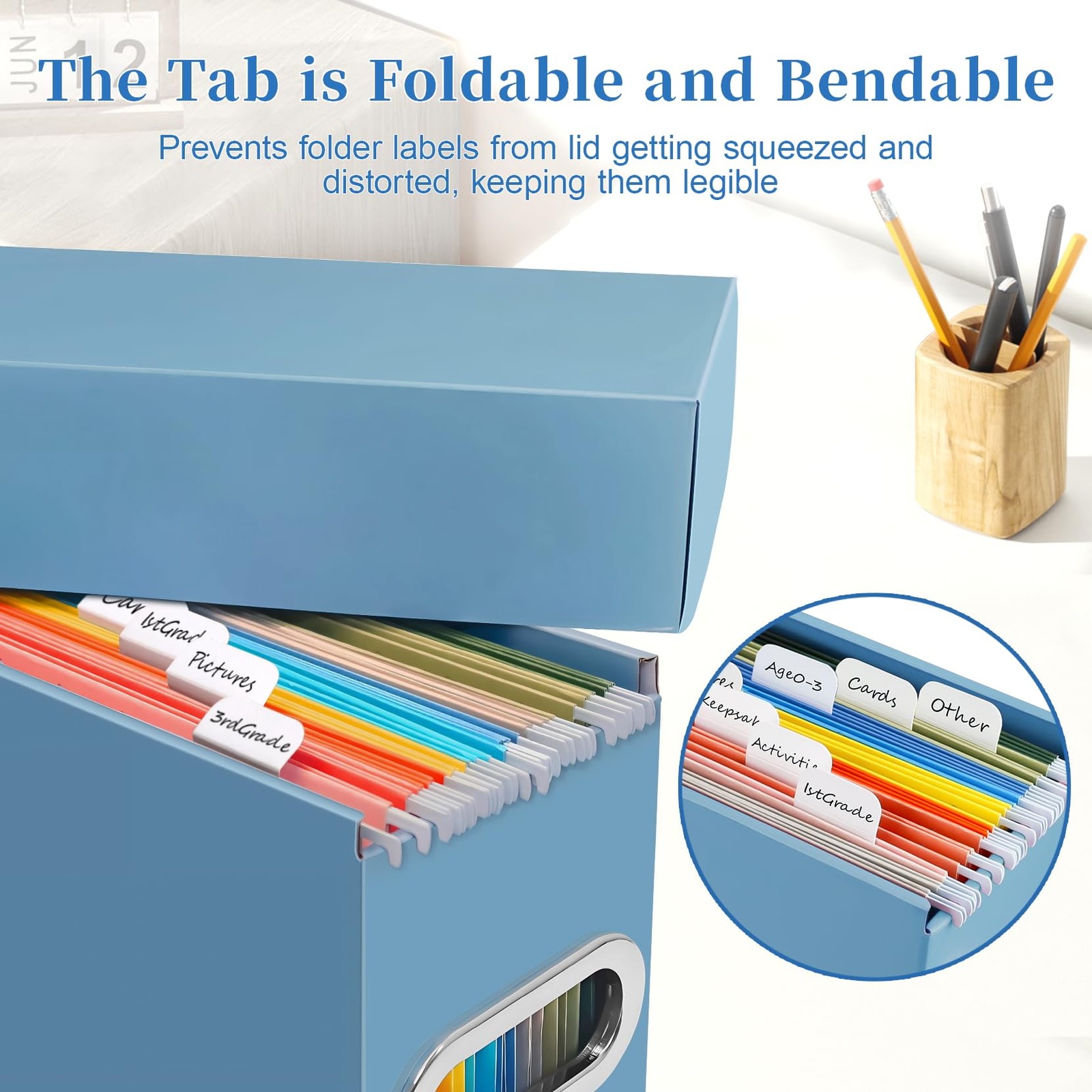 Naleyber File Organizer Box with Lid & Handle, Thickened 2 Pack, Dusty Blue