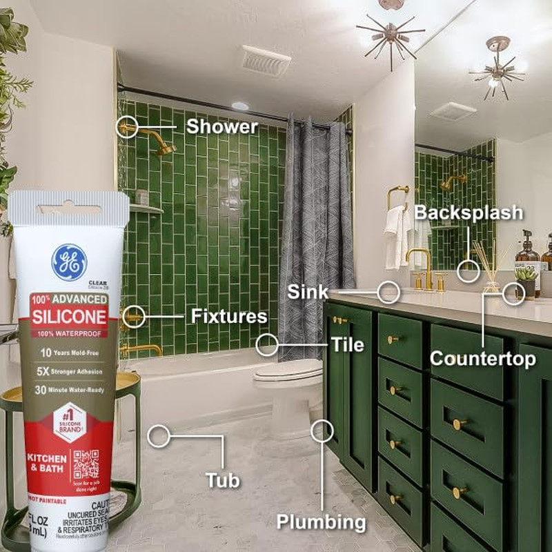 Advanced Silicone Caulk for Kitchen & Bathroom, White, 2.8 fl oz Tube, 1 Pack –