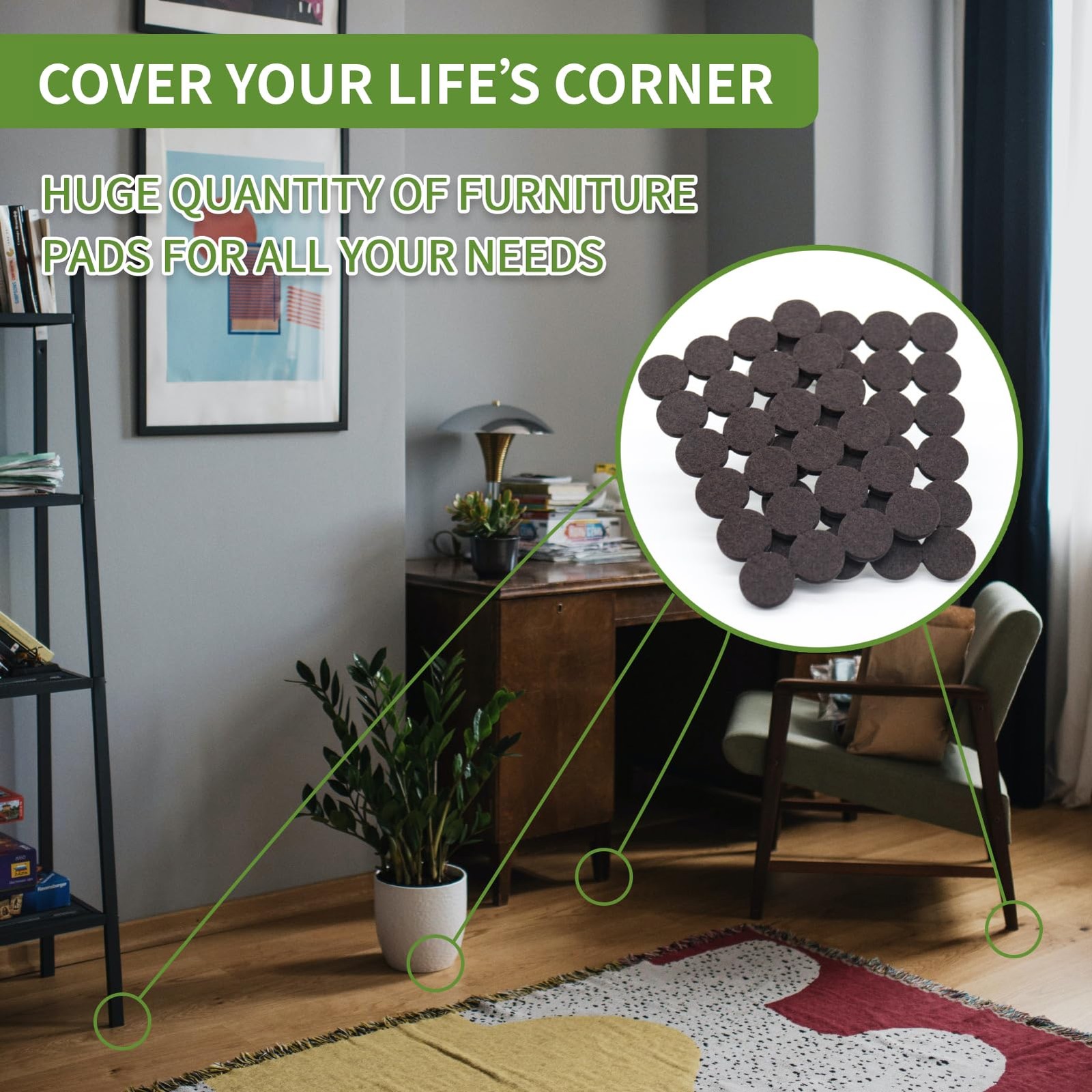 COVERCORNER Felt Furniture Pads for 48PCS 1 inch Round Dark Brown, Brown