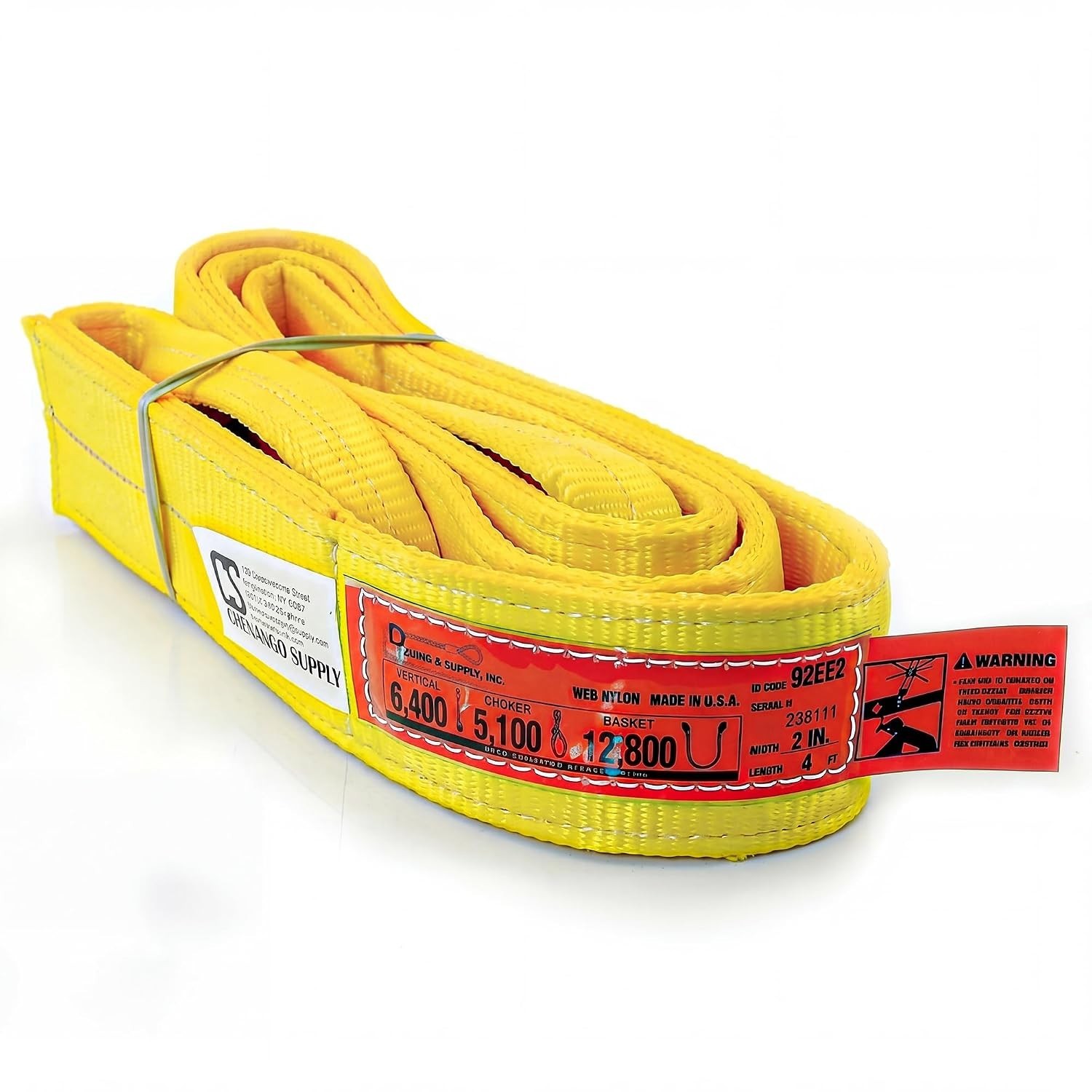 Heavy Duty 2in x 4ft Nylon Lifting Sling with 12,800 lbs Capacity, Made in USA