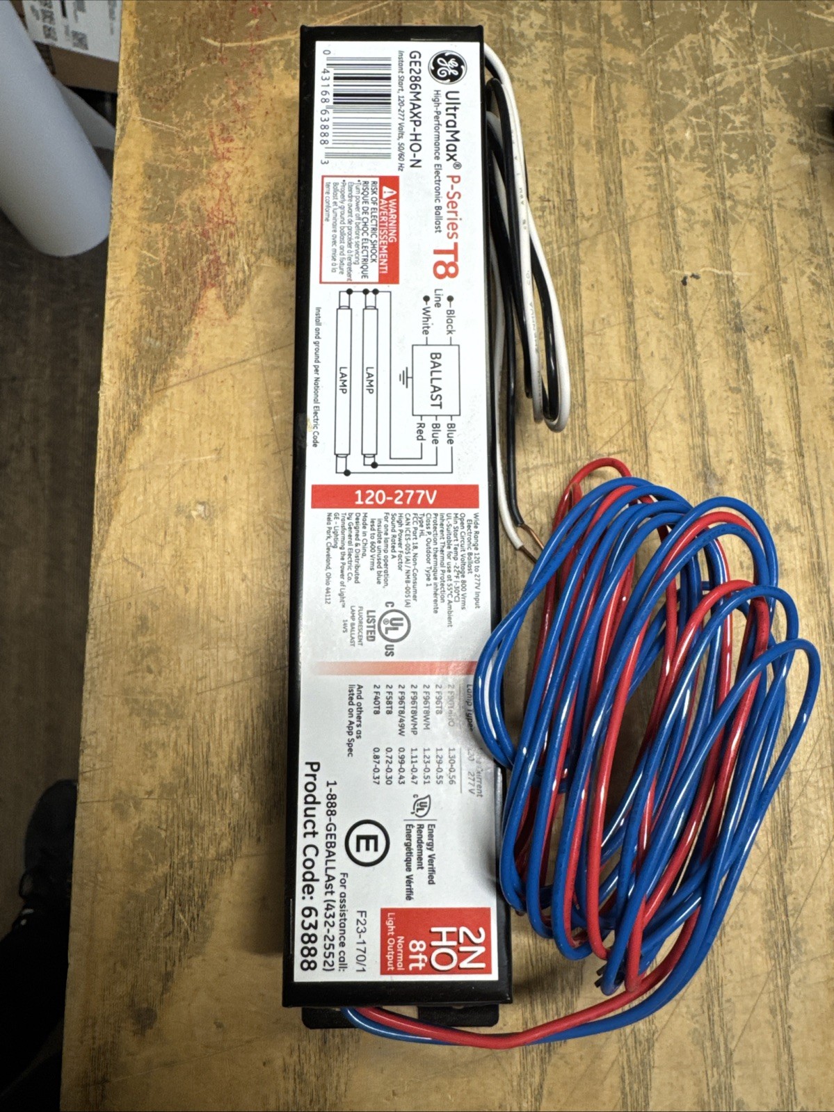 GE ProLine GE286MAX-HO-N – 63888 T8 High Output Fluorescent Ballast 22JS2533-A12