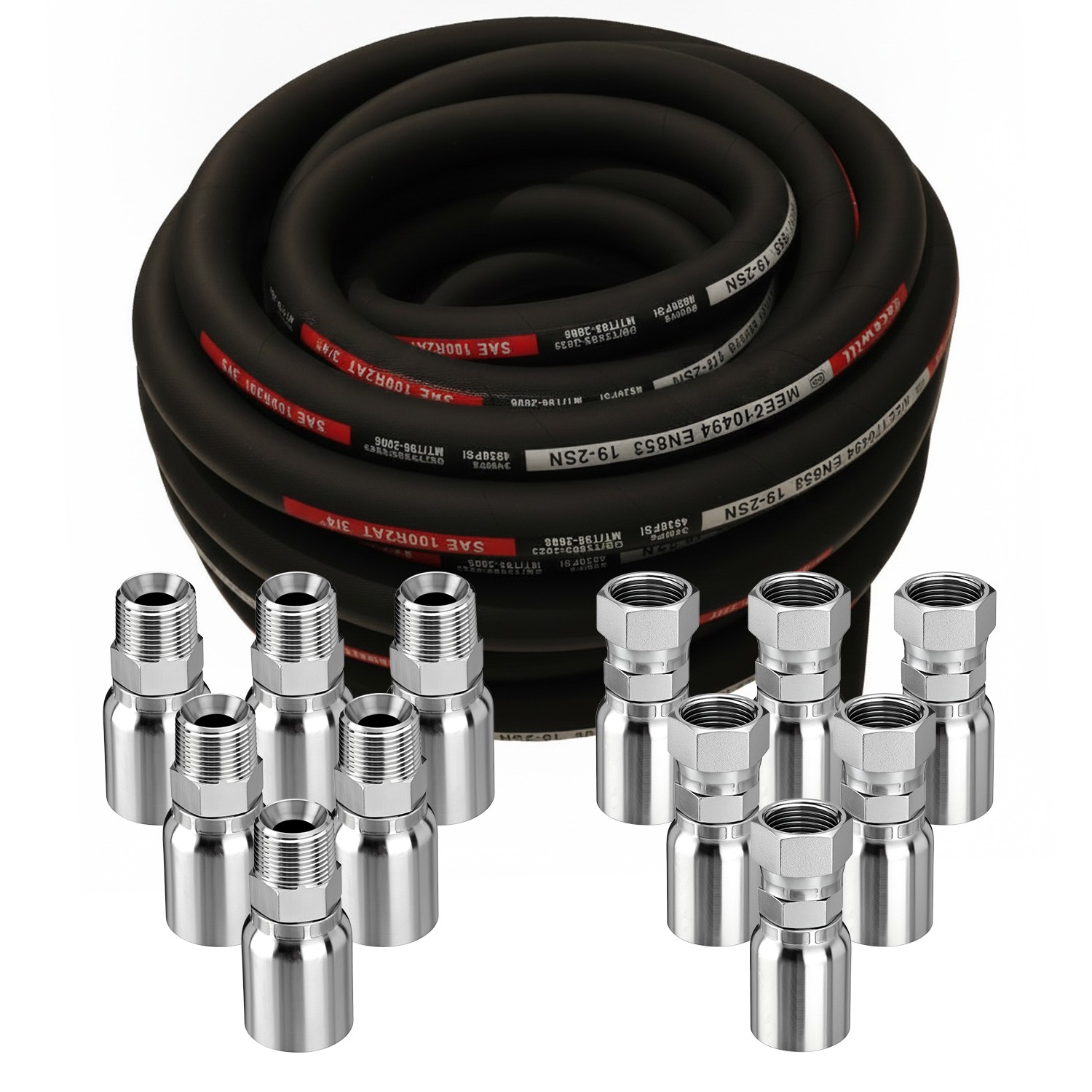 Hydraulic Hose Kit 33FT Hose + Straight 3/4″ JIC Female & 3/4″ NPTF Male Fitting