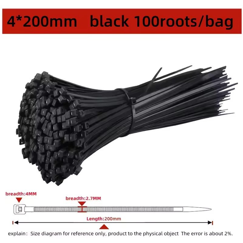 Nylon Zip Ties Black Heavy Duty Cable Ties Self Locking Wire Wrap Strap 100 Pcs