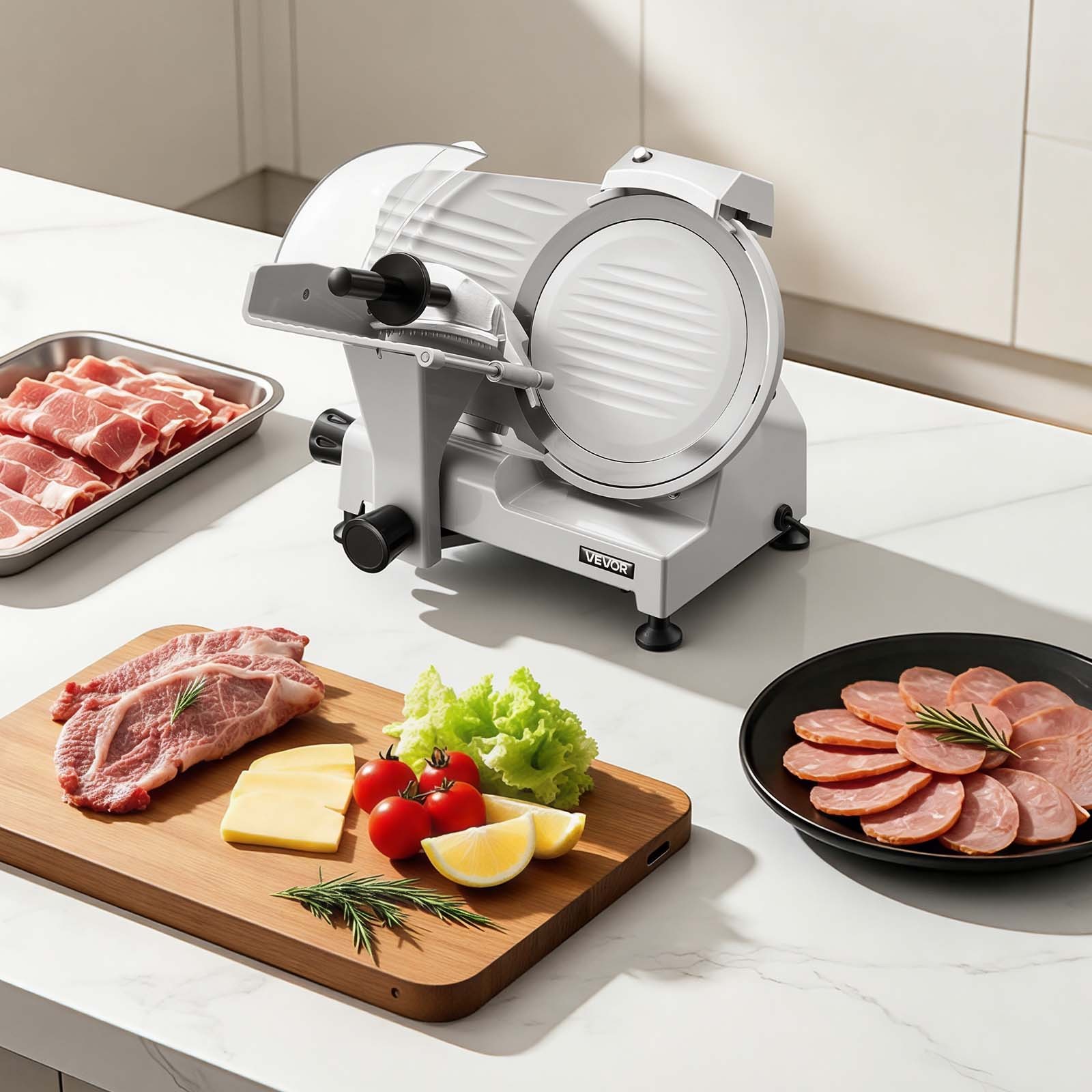 VEVOR Commercial Meat Slicer Electric Cutter 300W 10″ Carbon Steel Blade