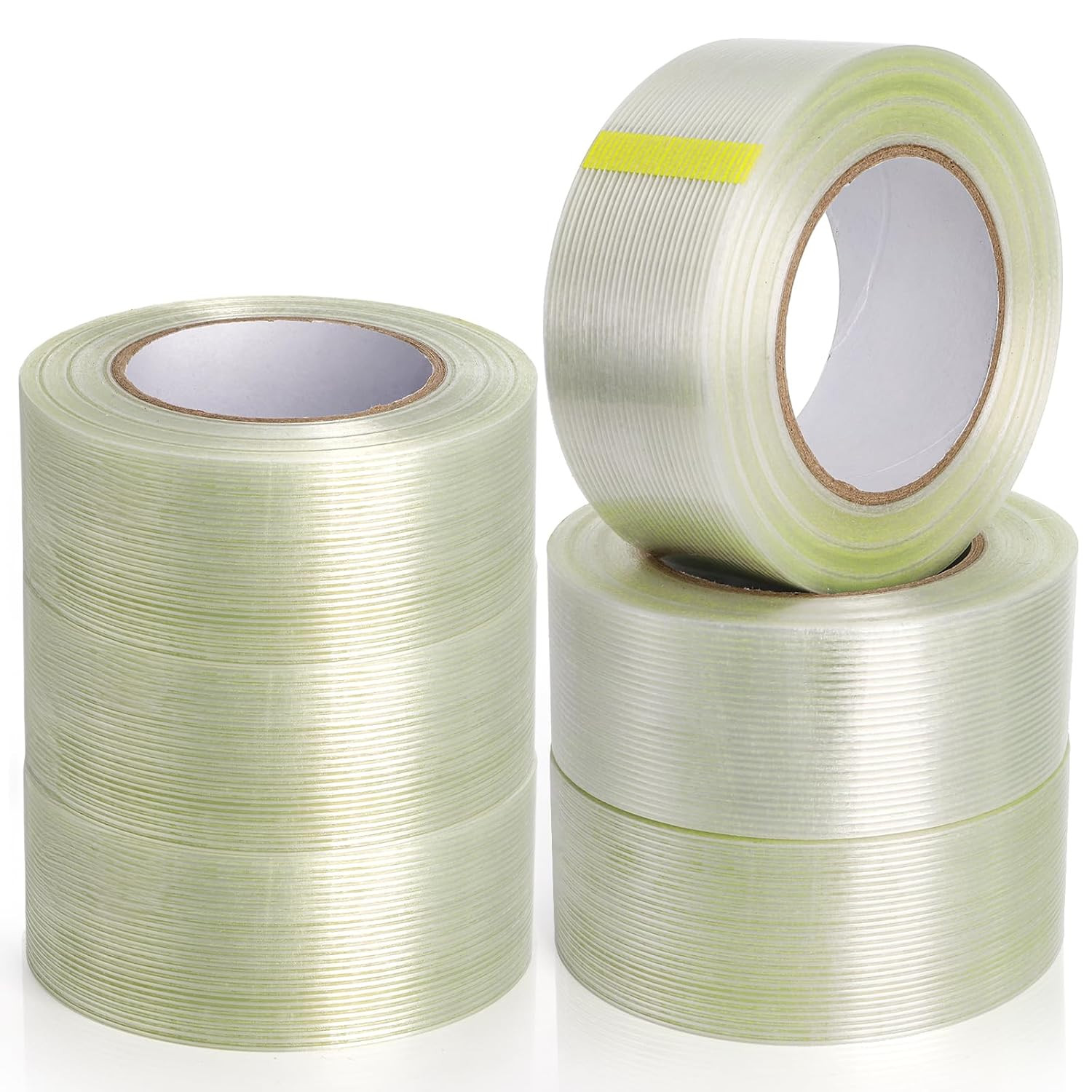 6 Rolls Filament Strapping Tape, 2” X 60Yds X 5.5Mil | Reinforced Fiberglass Ta