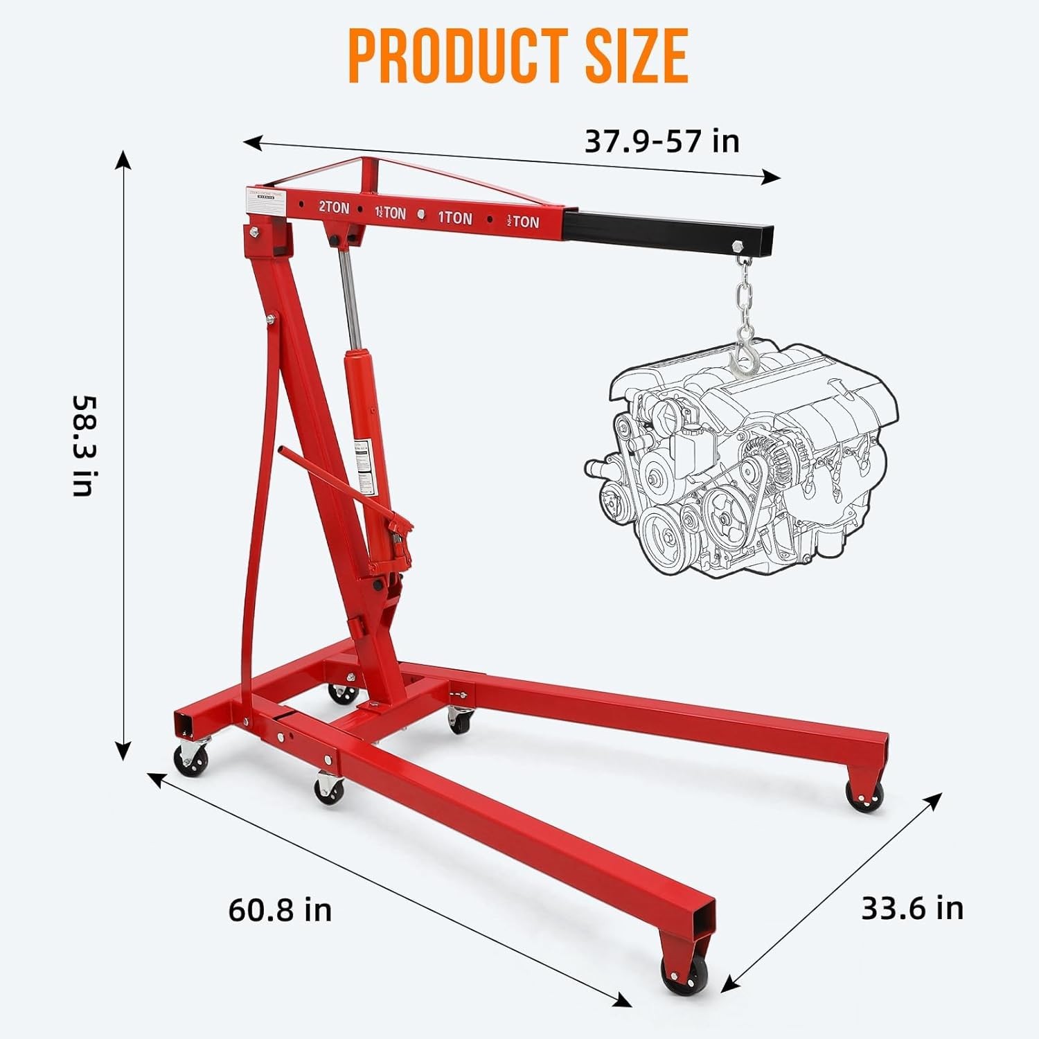 Garvee 2Ton Engine Hoist Hydraulic Cherry Picker Heavy Duty Folding 4400lbs Red