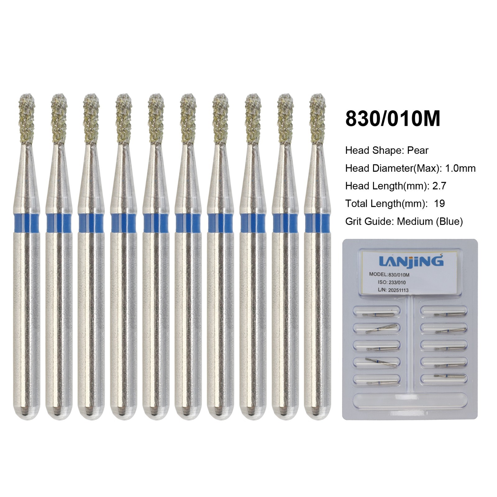 Dental 330 Diamond Bur Pear 830/008 830/010 Medium Coarse Grit High Speed FG