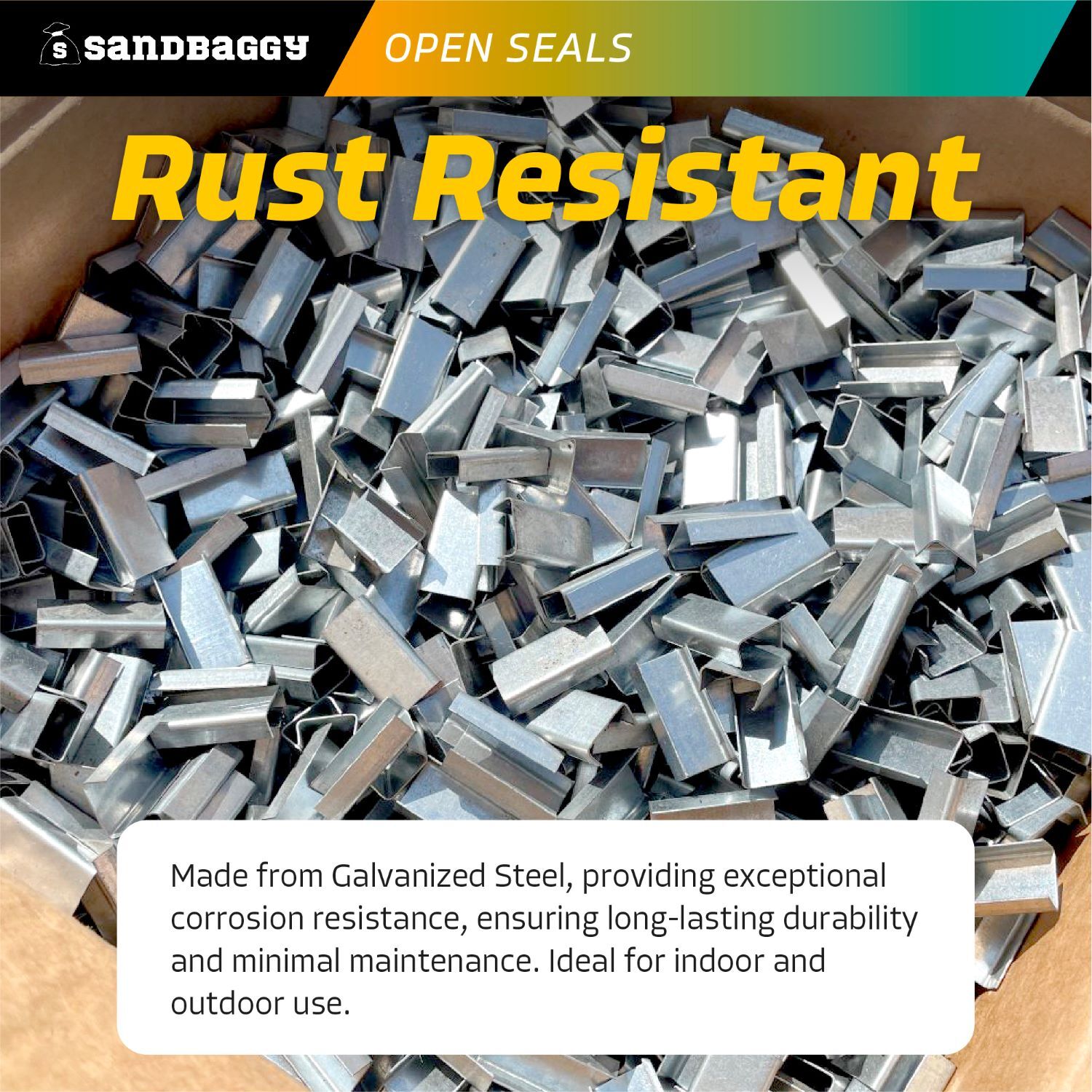 Sandbaggy 1/2″ x 1¼” Open Steel Strapping Seals – Galvanized (Rust Resistant)
