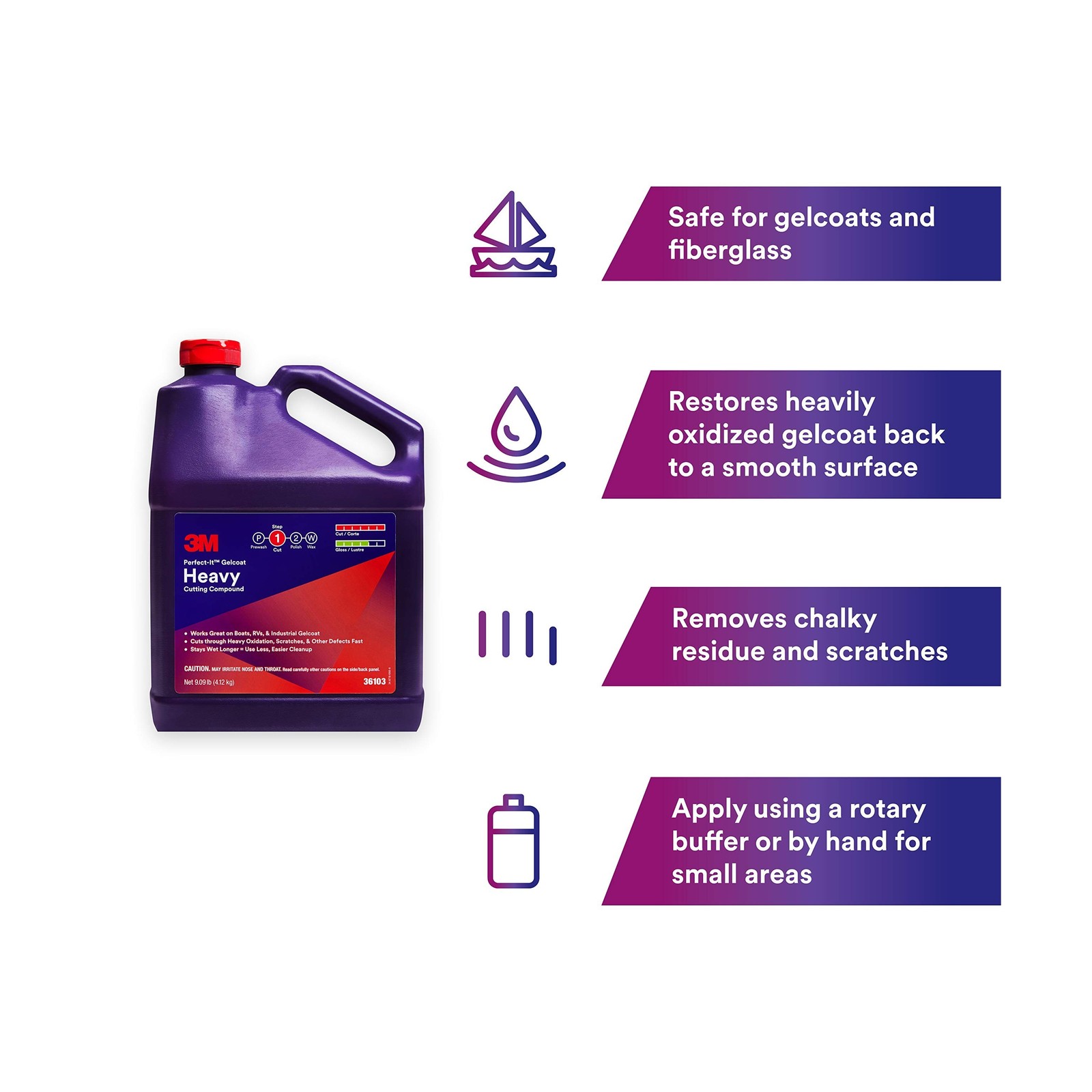 3M Perfect-It Gelcoat Heavy Cutting Compound, 36103, 1 Gallon, Fiberglass Oxi…