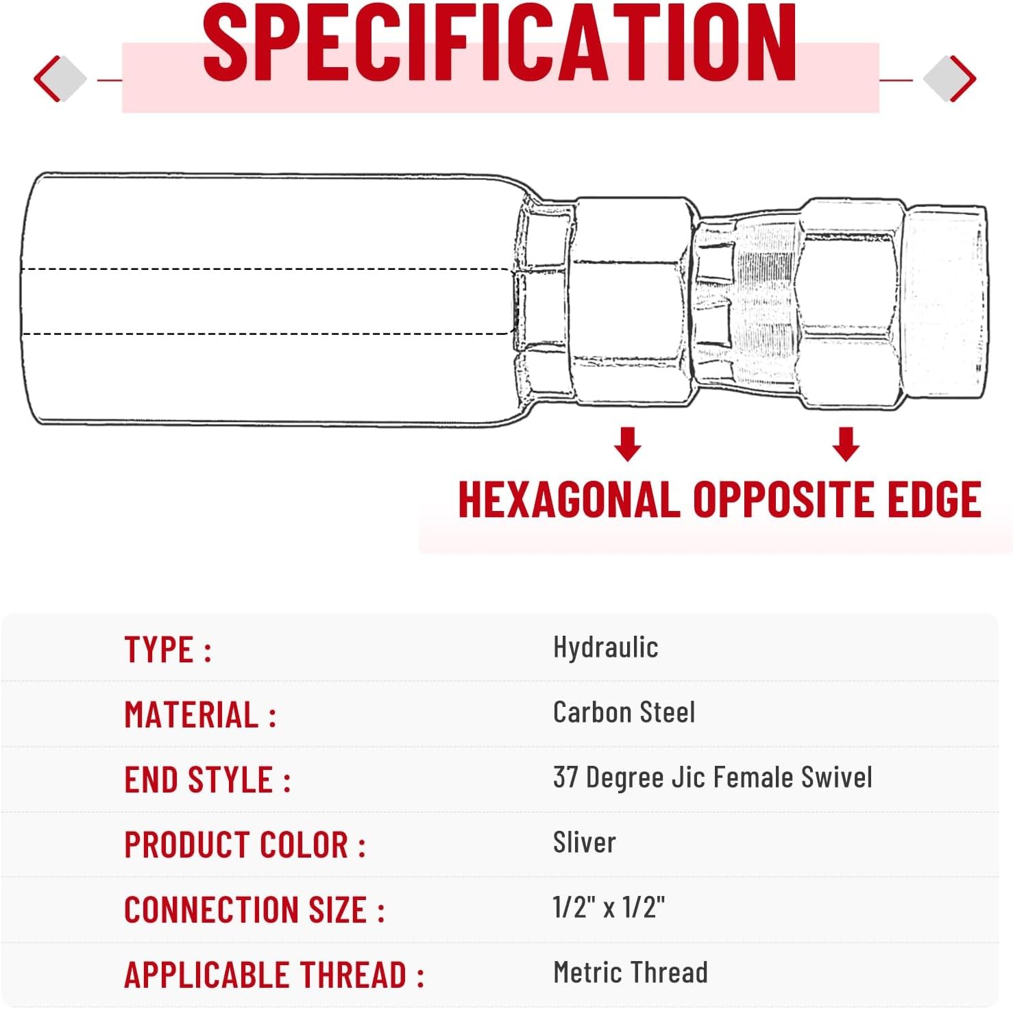1/2″ Hose x 1/2″ JIC 37° Female Hydraulic Hose End Swivel Crimp Fitting 12 Pack