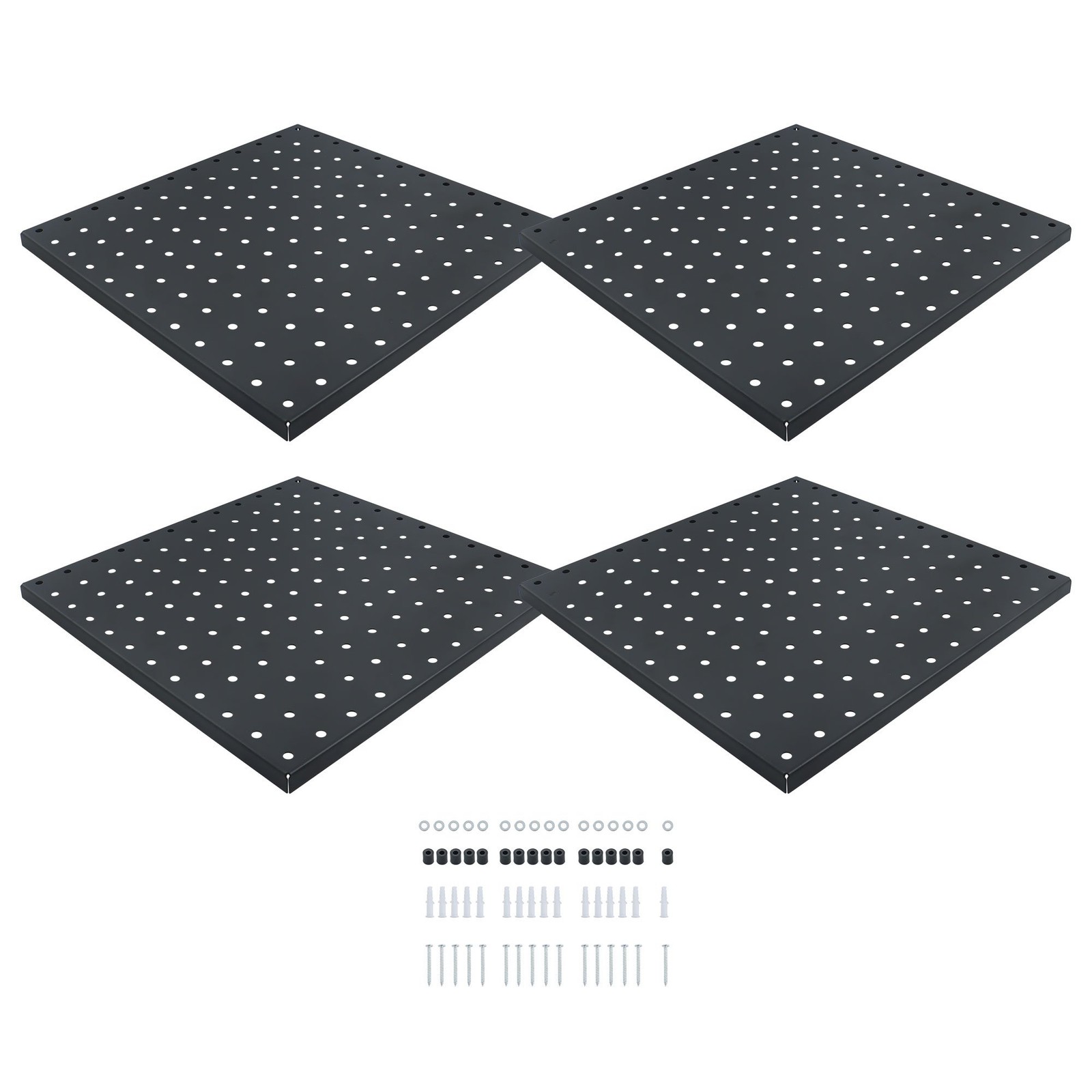 4 Pack 12″x12″ Heavy Duty Black Metal Pegboard Panels Pegboard Wall Organizer