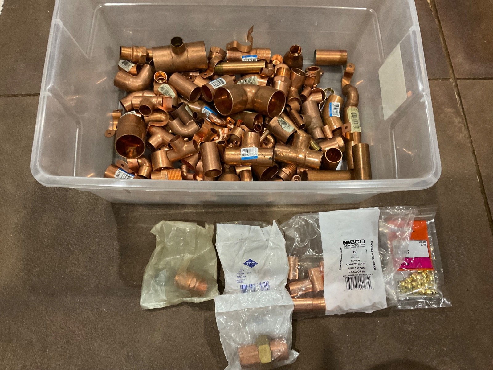 Mixed Plumbing Lot of Nibco Copper Sweat Fittings [Elbows Tees Caps] & Other