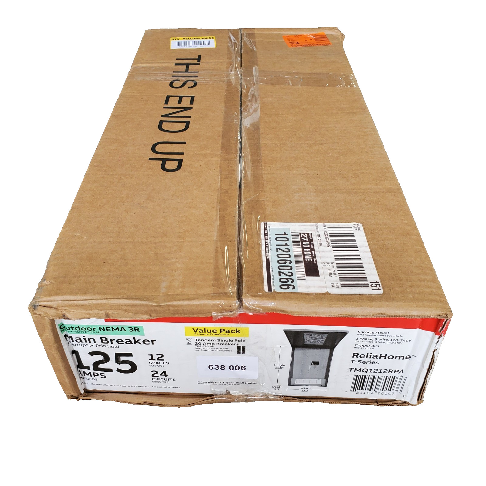 ABB 125 Amp 12 Space 24 Circuit Outdoor Main Breaker Panel Kit TMQ1212RPA