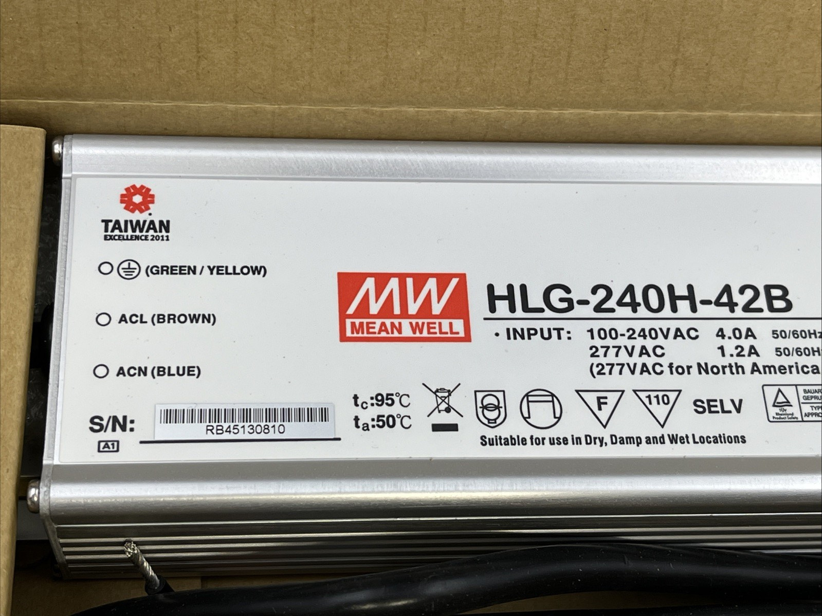 Mean Well LED Driver HLG-240H-42B 42vdc IP67