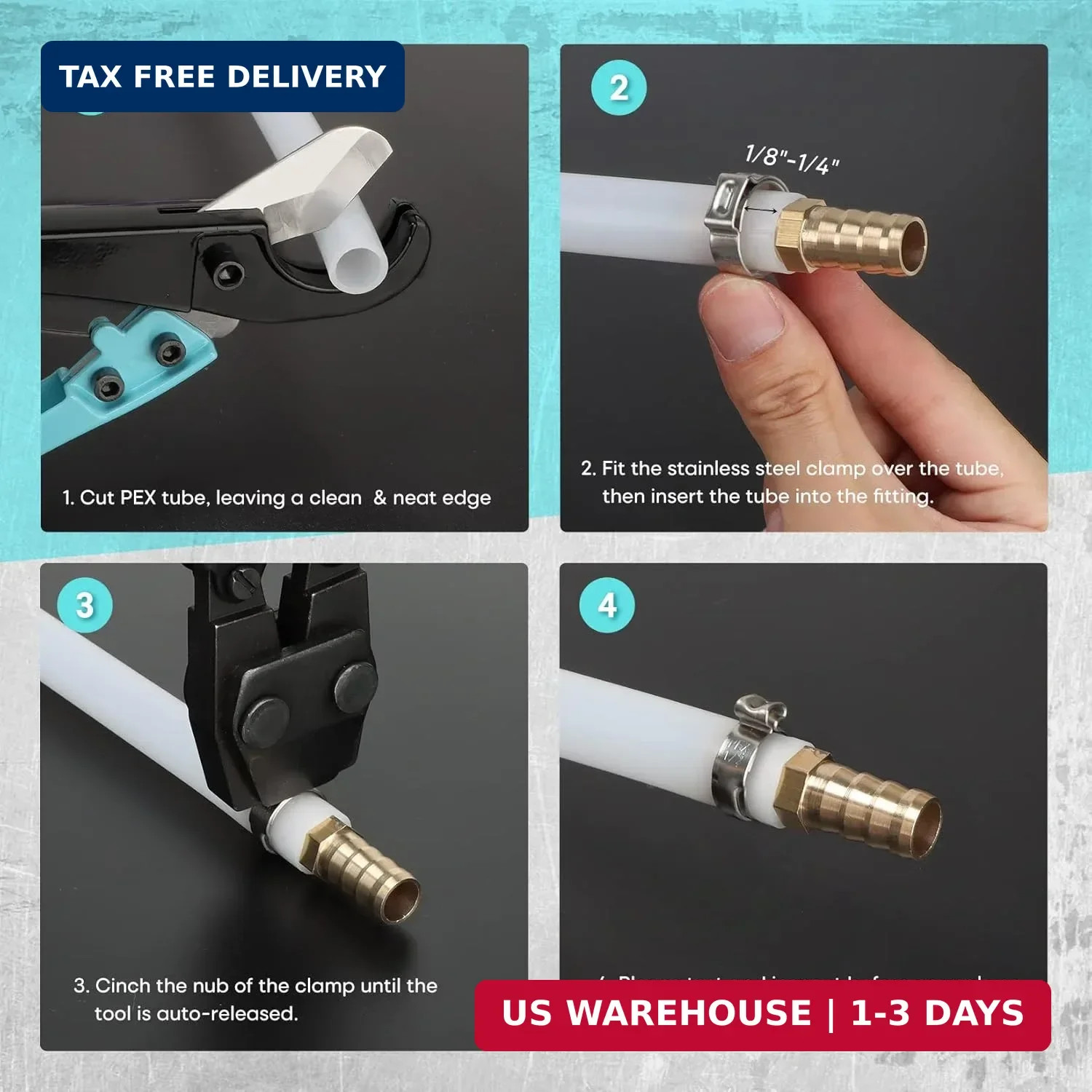 SHALL Pex Crimping Clamp Cinch Tool and Pipe Hose Cutter, Pipe Fitting Crimper T