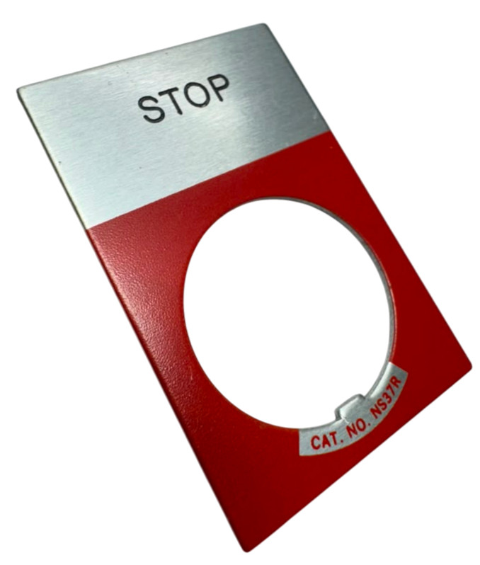 Eaton E22NS34 Red Stop Legend Plate 22.5mm Hole, NS37R **Free Shipping**