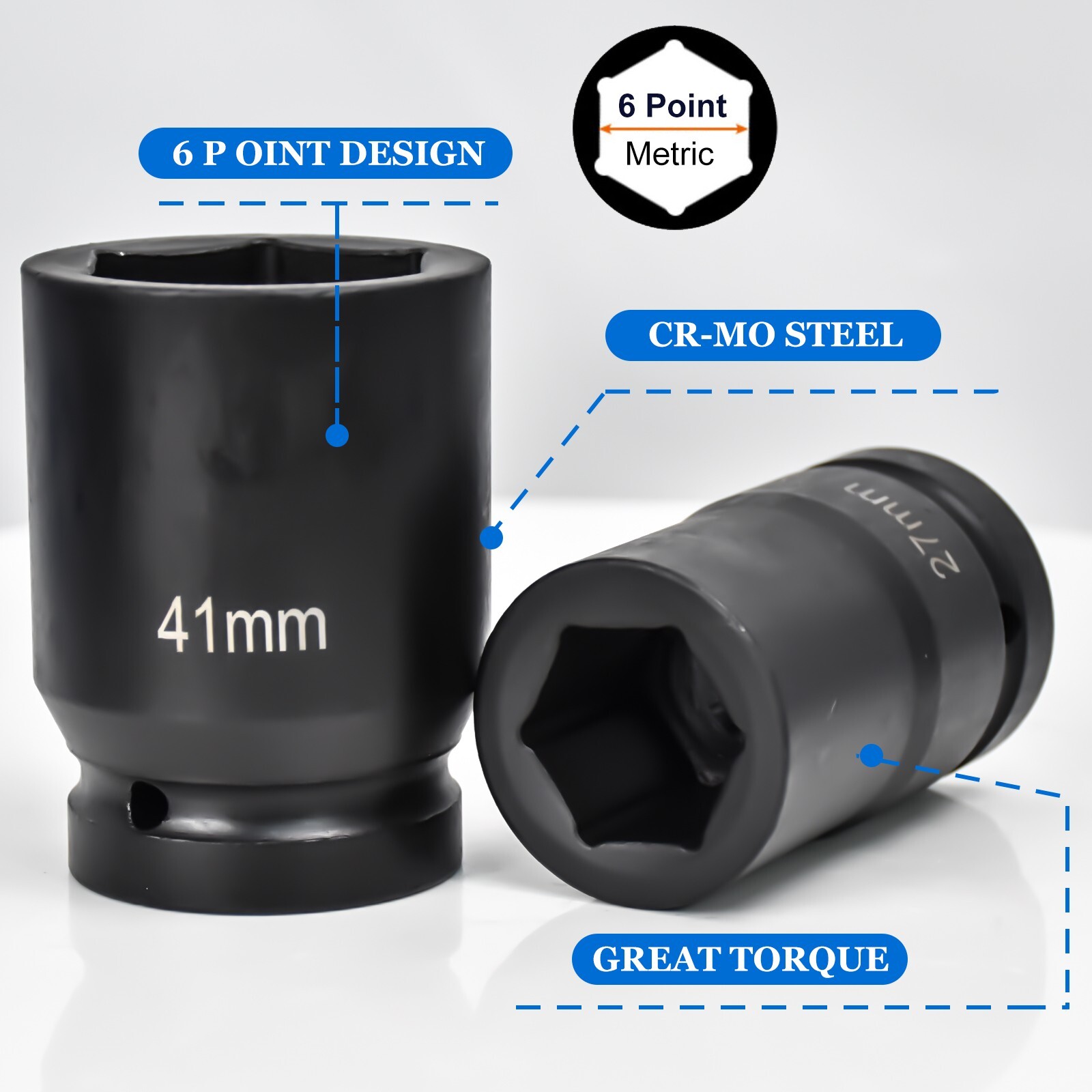 8 Metric Deep Impact Socket 1″ inch Drive 6 Point Universal Hex Jumbo Socket Set