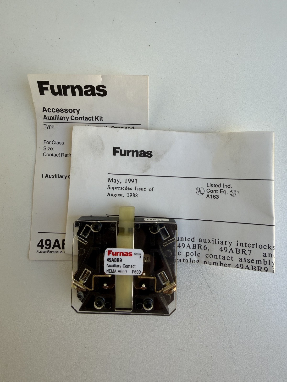 Furnas 49ABR9 Series A Auxiliary Contact Kit 1NO Side Mount NEMA A600 P600 NOS
