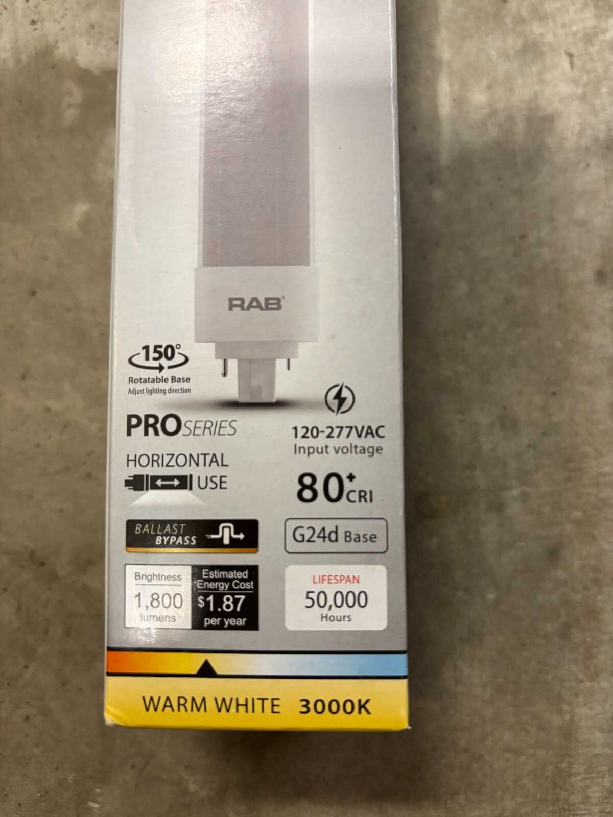 NEW IN BOX RAB PLT-15.5-H-830-BYP 15.5W 3000K LED LAMP 42W CFL REPLACEMENT G24d