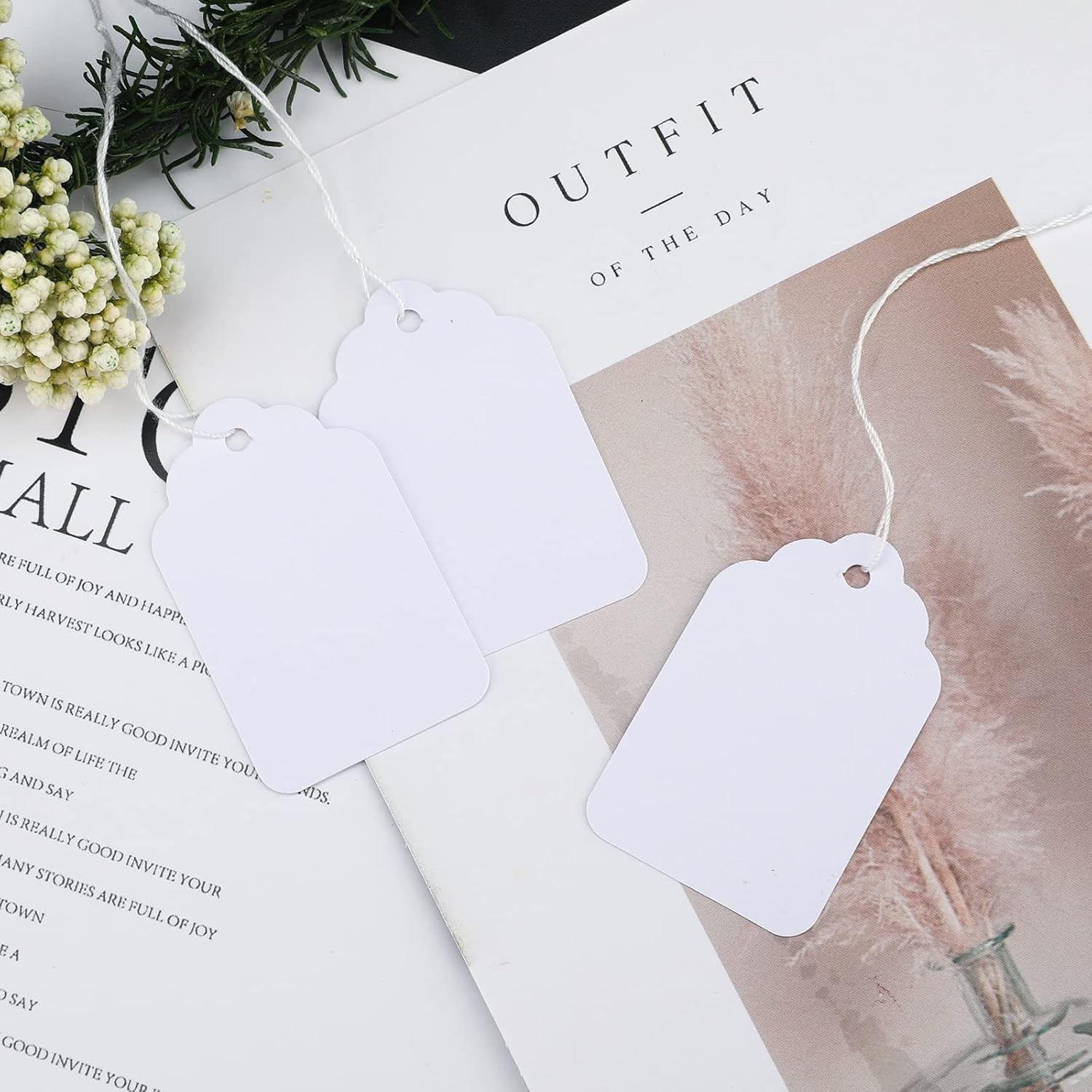 Writable Blank Hangtags with Twine – 500 Count Matte White Price Tags 1.2×1.9 in